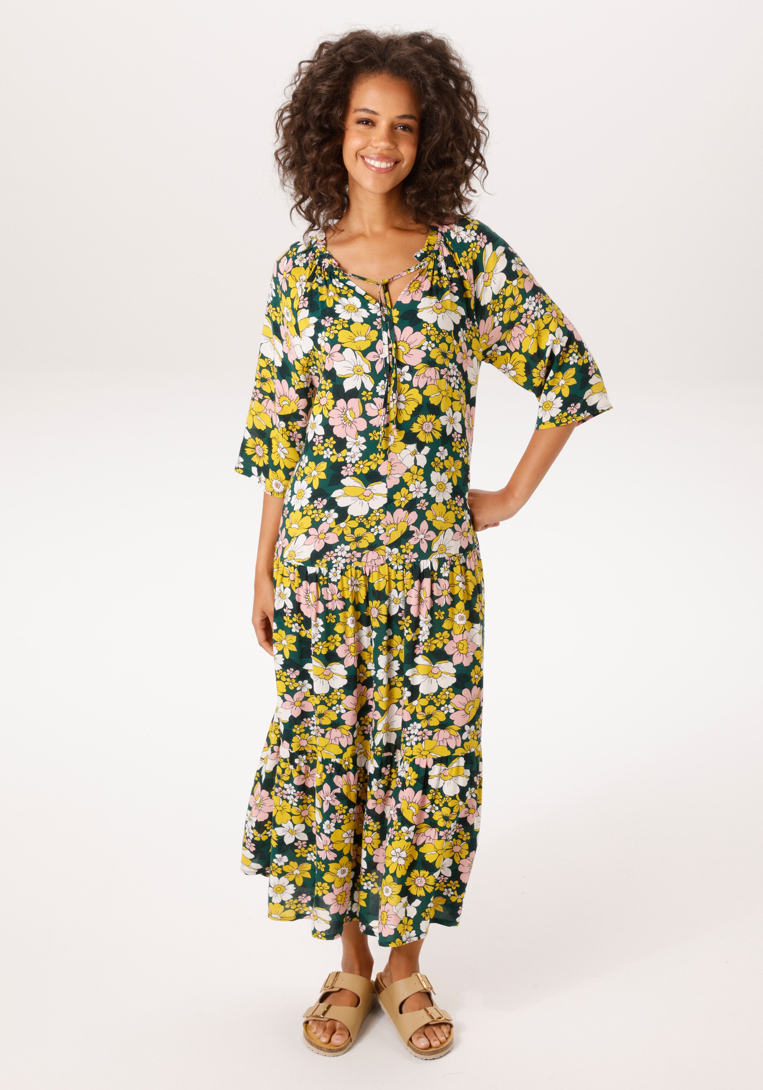 Aniston CASUAL Sommerkleid mit farbenfrohen Blütendruck - jedes Teil ein Un günstig online kaufen