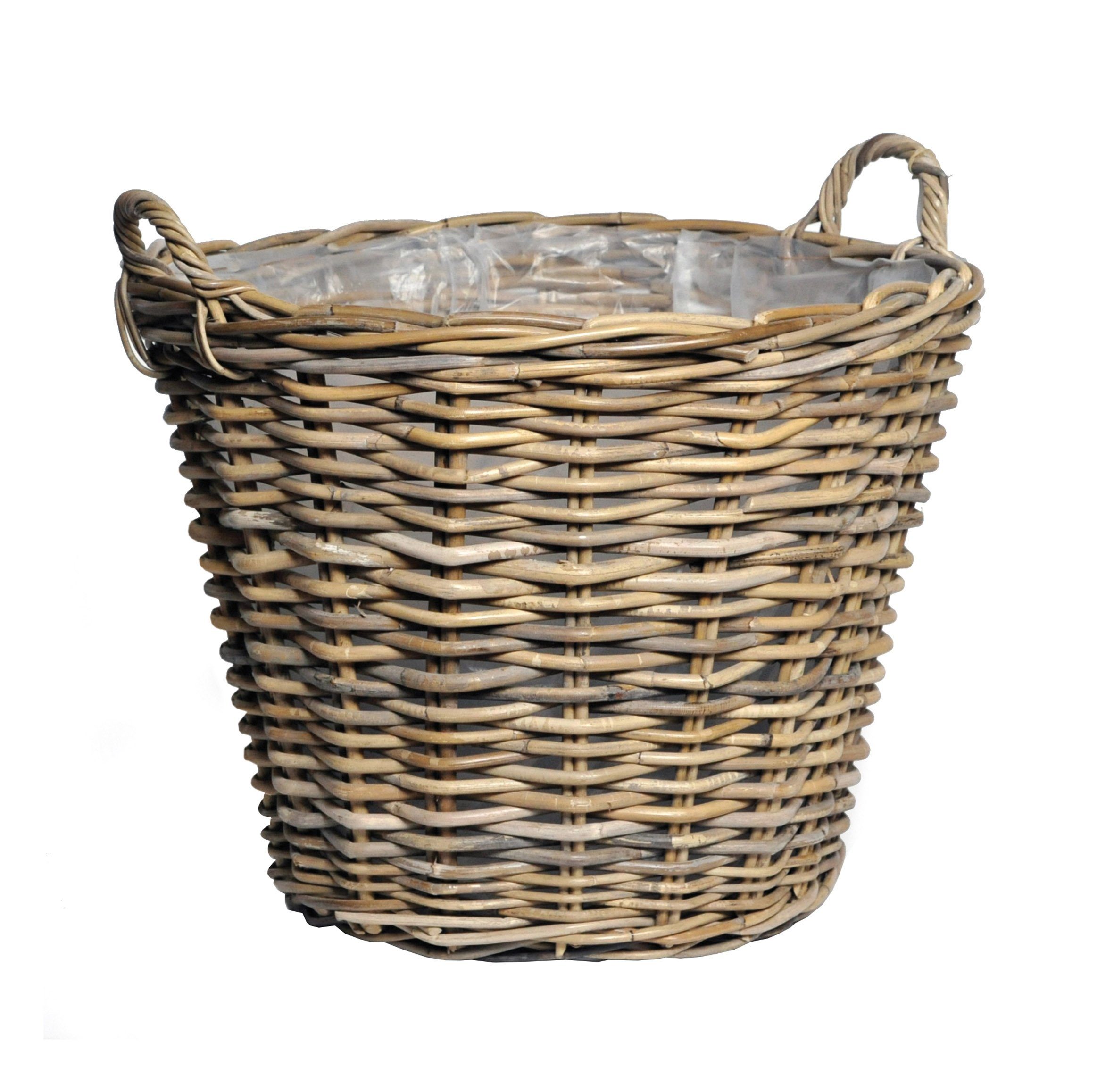 Spetebo Weidenkorb Rattan Pflanzkorb natur mit Henkeln - 34 cm (Packung, 1 St., 1 tlg), Weide Blumenkorb mit Folie
