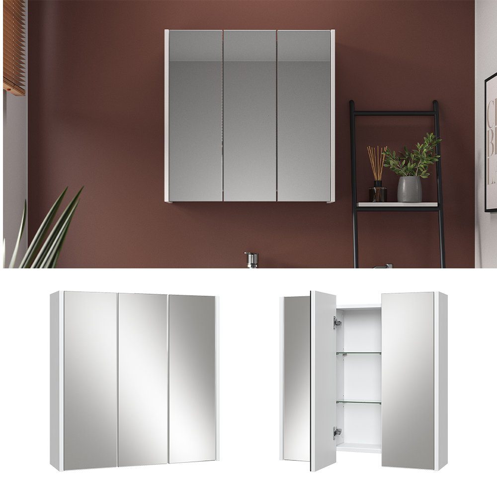 Vicco Badezimmerspiegelschrank Majest, Weiß/Weiß Hochglanz, 67.4 günstig online kaufen