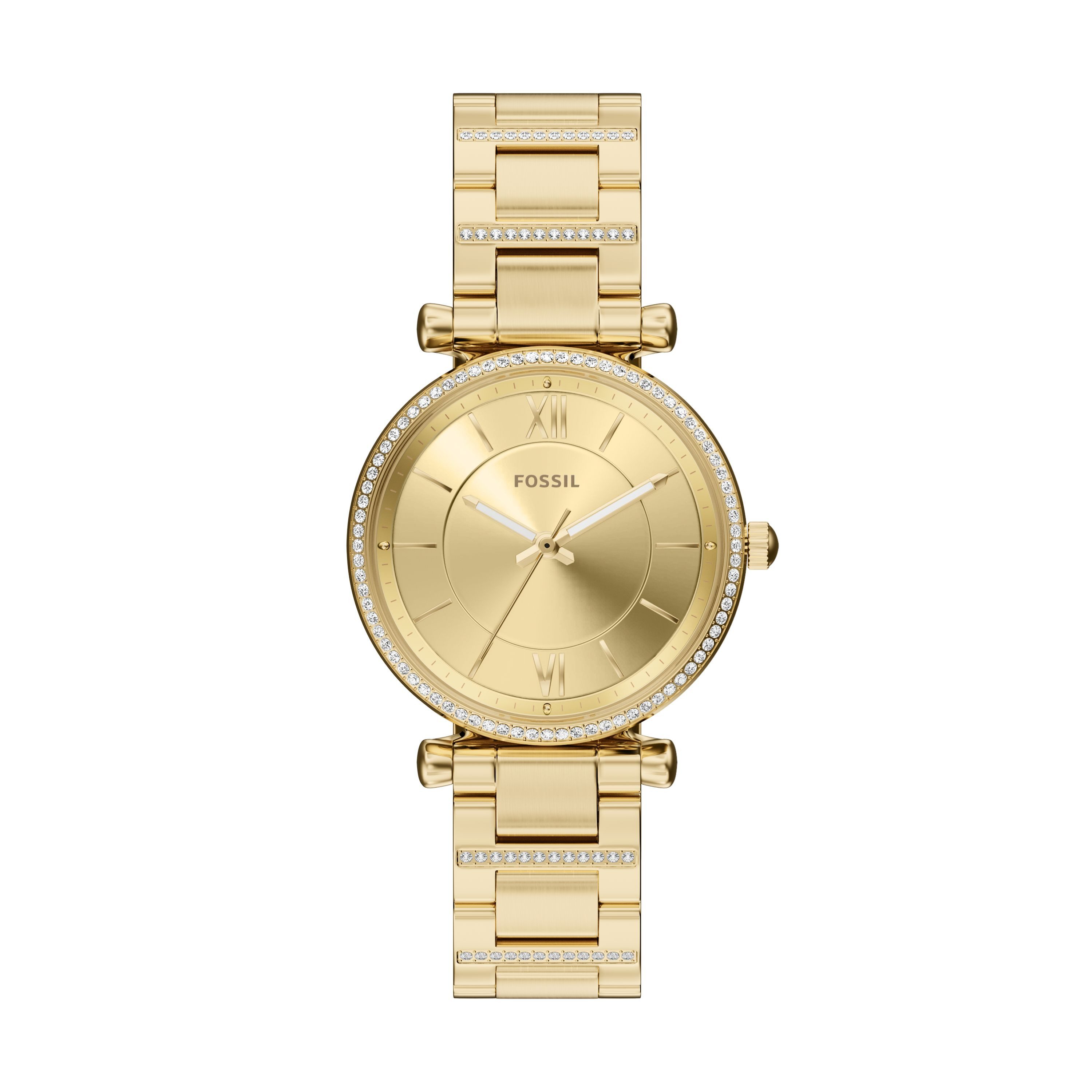 Fossil Quarzuhr Carlie ES5465, Armbanduhr, Damenuhr, Edelstahlarmband, analog, Glassteine