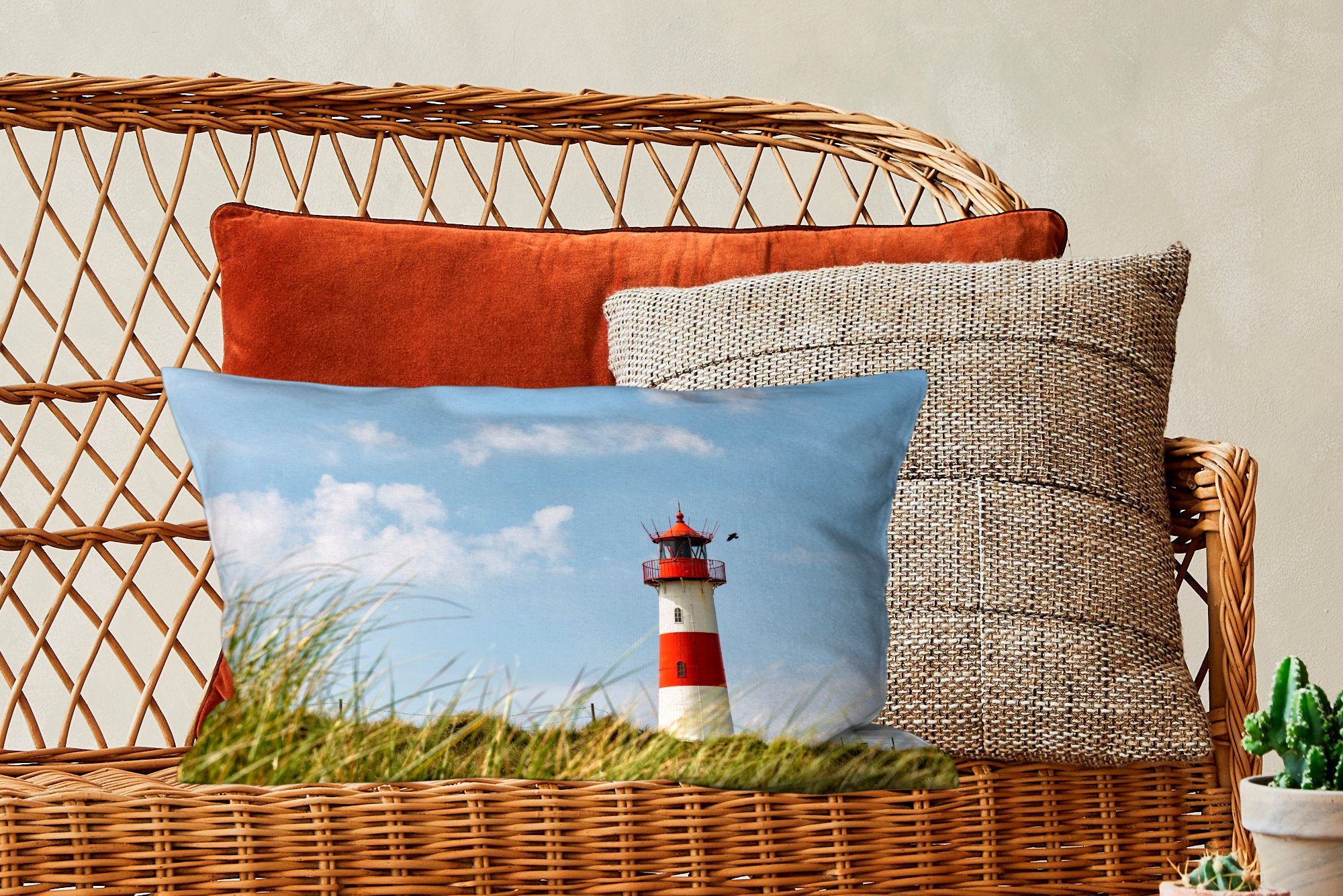 MuchoWow Dekokissen Meer - Leuchtturm Dekoration, - Deutschland, mit Schlafzimmer Wohzimmer Zierkissen, Füllung, Dekokissen