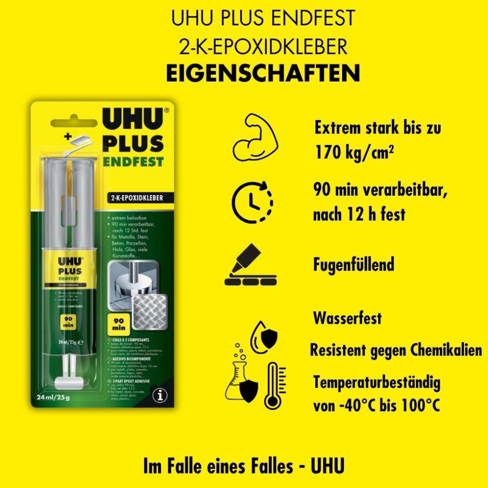 UHU Montagekleber UHU plus endfest 90 min Doppelkammerspritze 25 g