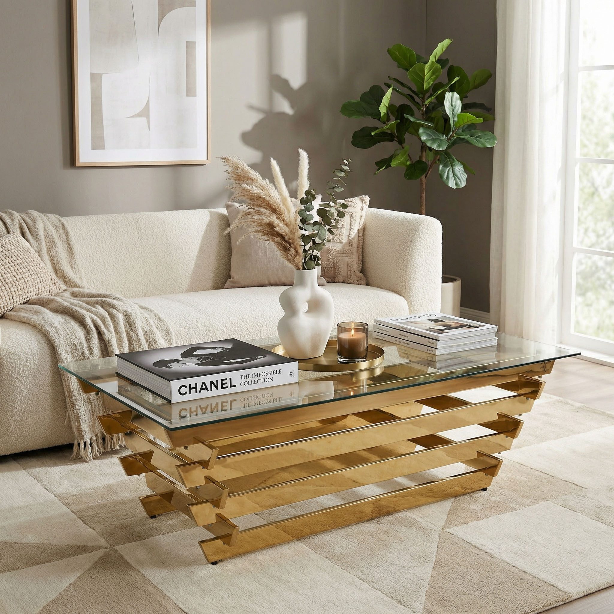 SalesFever Couchtisch Eleganter Tisch für Wohnzimmer, Edles Design-Gestell aus rostfreiem Stahl