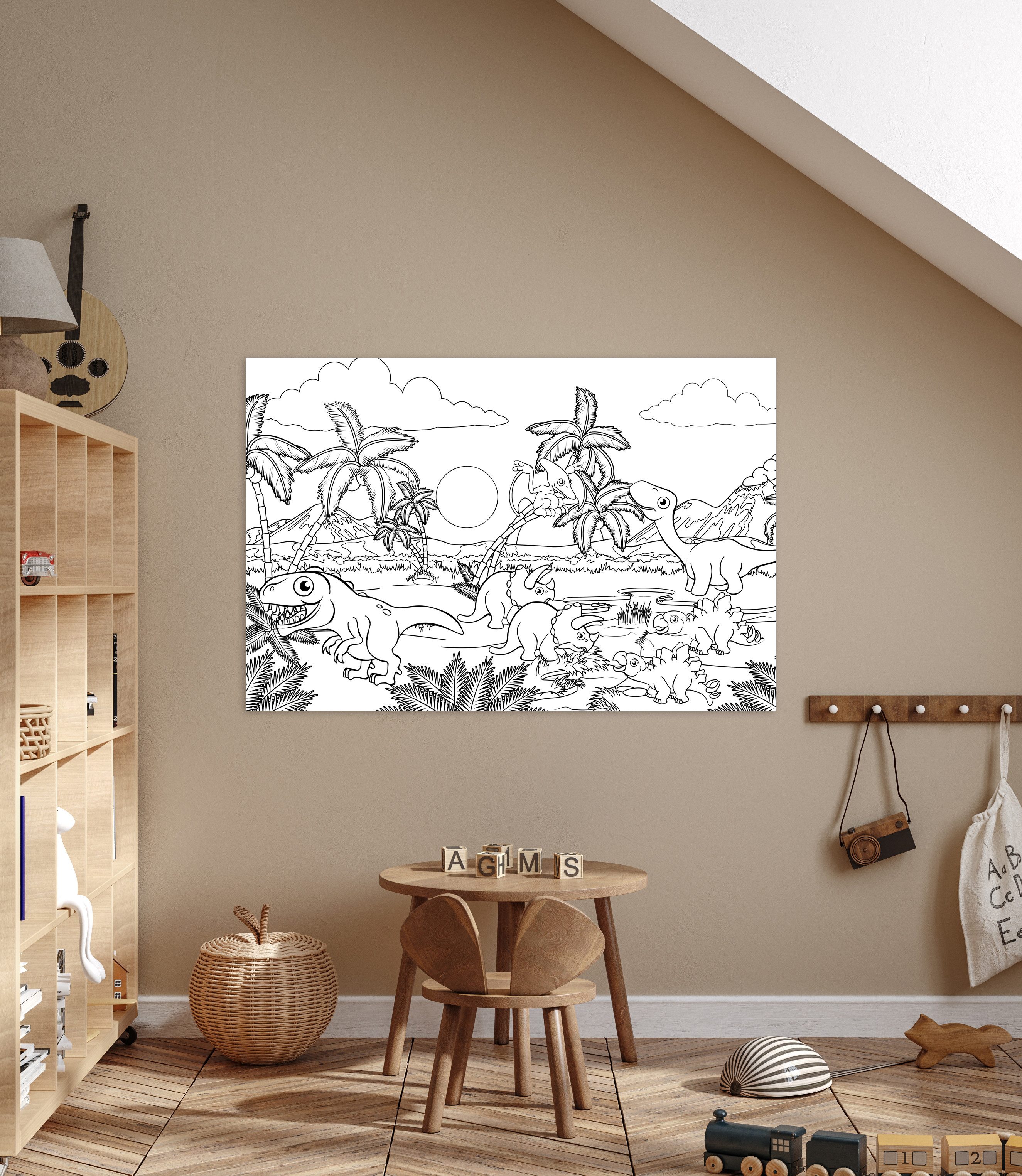 queence Bild Dinosaurier und Palmen, Baum, Baumbilder, Blätter, Bäume, Dinosaurier, Figuren, Mädchen, Märchenbilder, klassische Fantasie (1 St), DIY Wandbild aus Dibond