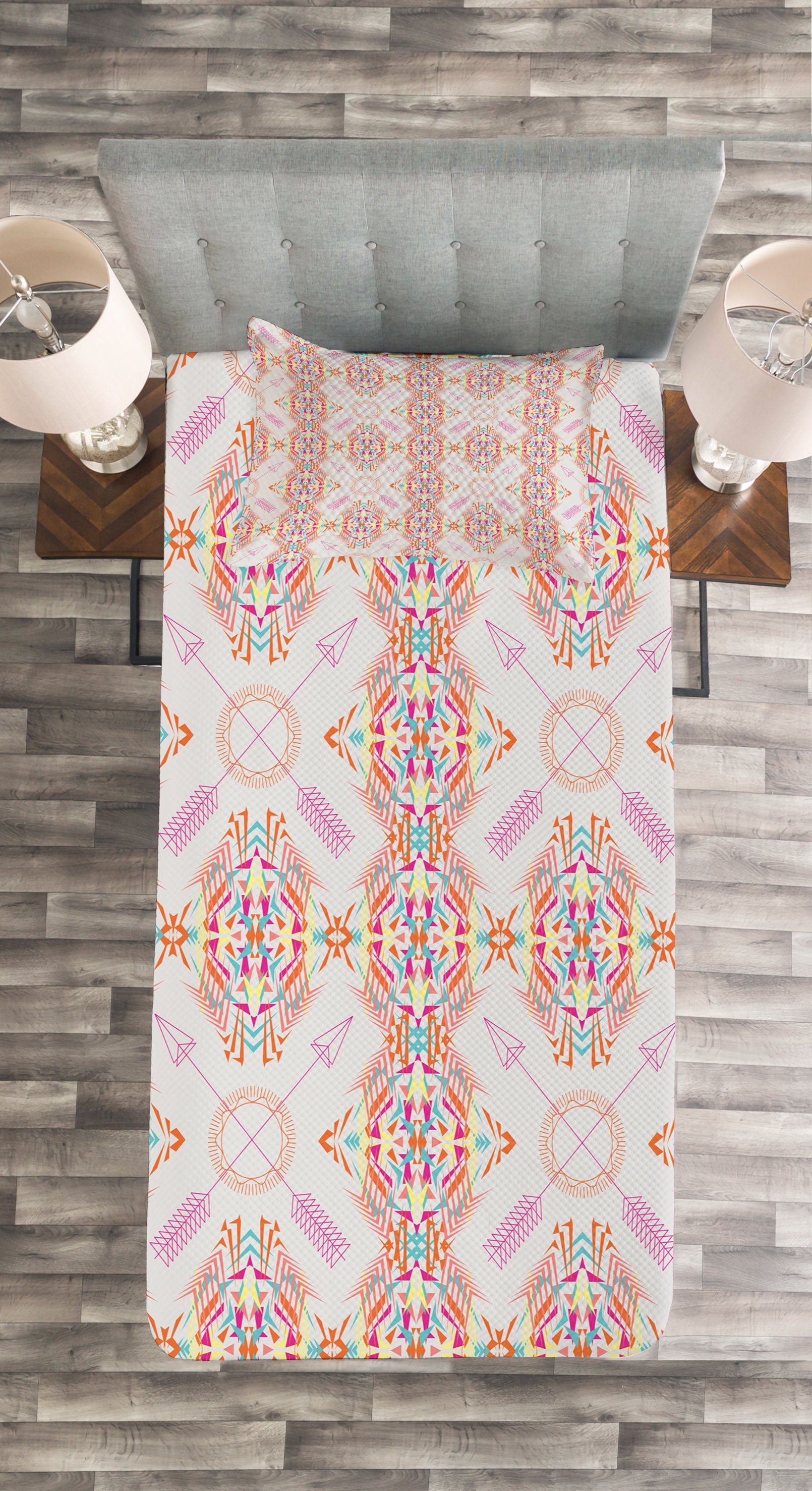 aztekisch Set Kissenbezügen Pfeil Waschbar, Abakuhaus, Motive Regenbogen-Farben mit Tagesdecke