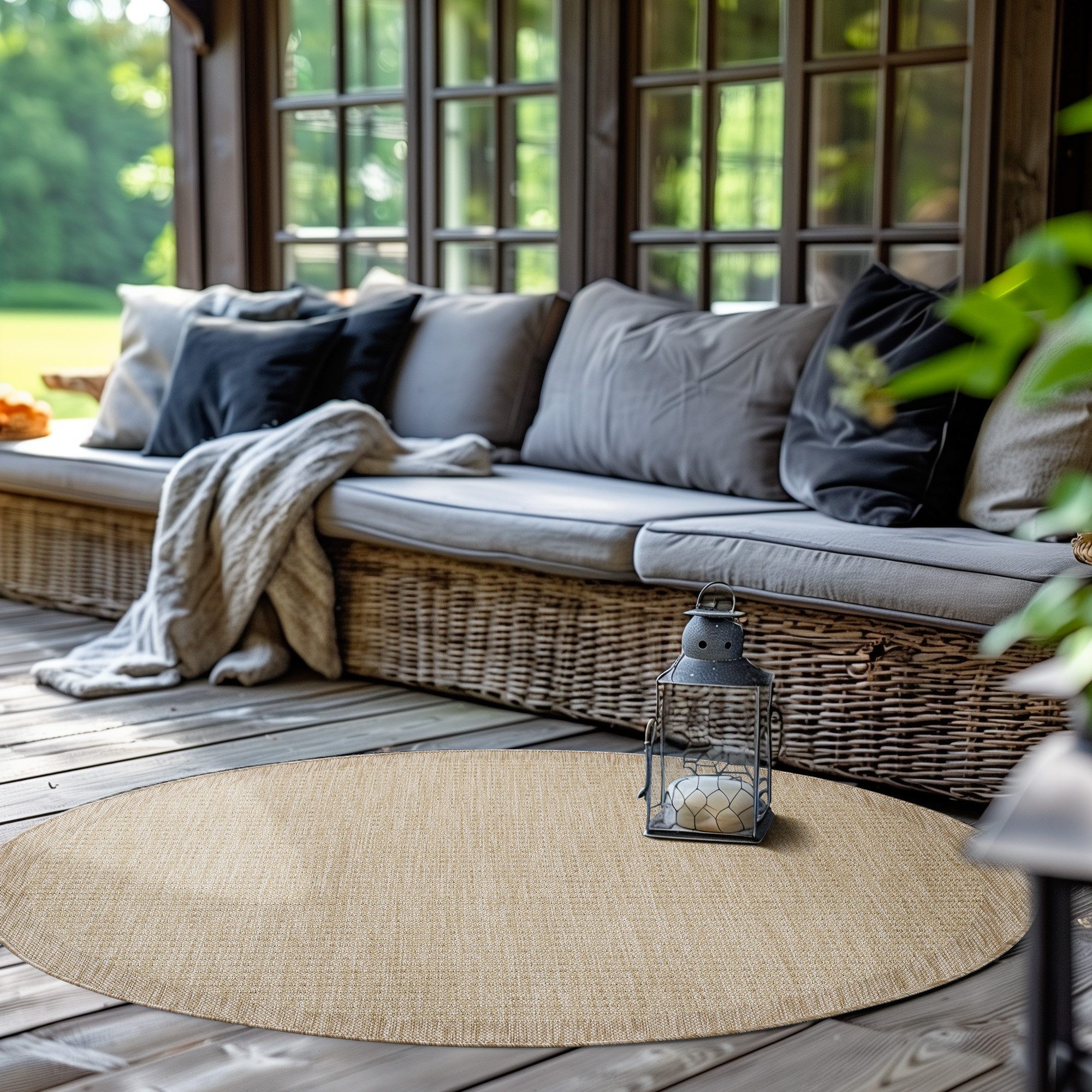 SIMPEX24 Outdoorteppich Unicolor, Rund, Höhe: 3 mm, Teppich Wetterfest Waschbar Balkon, Garten, Terrasse und Küchenteppich