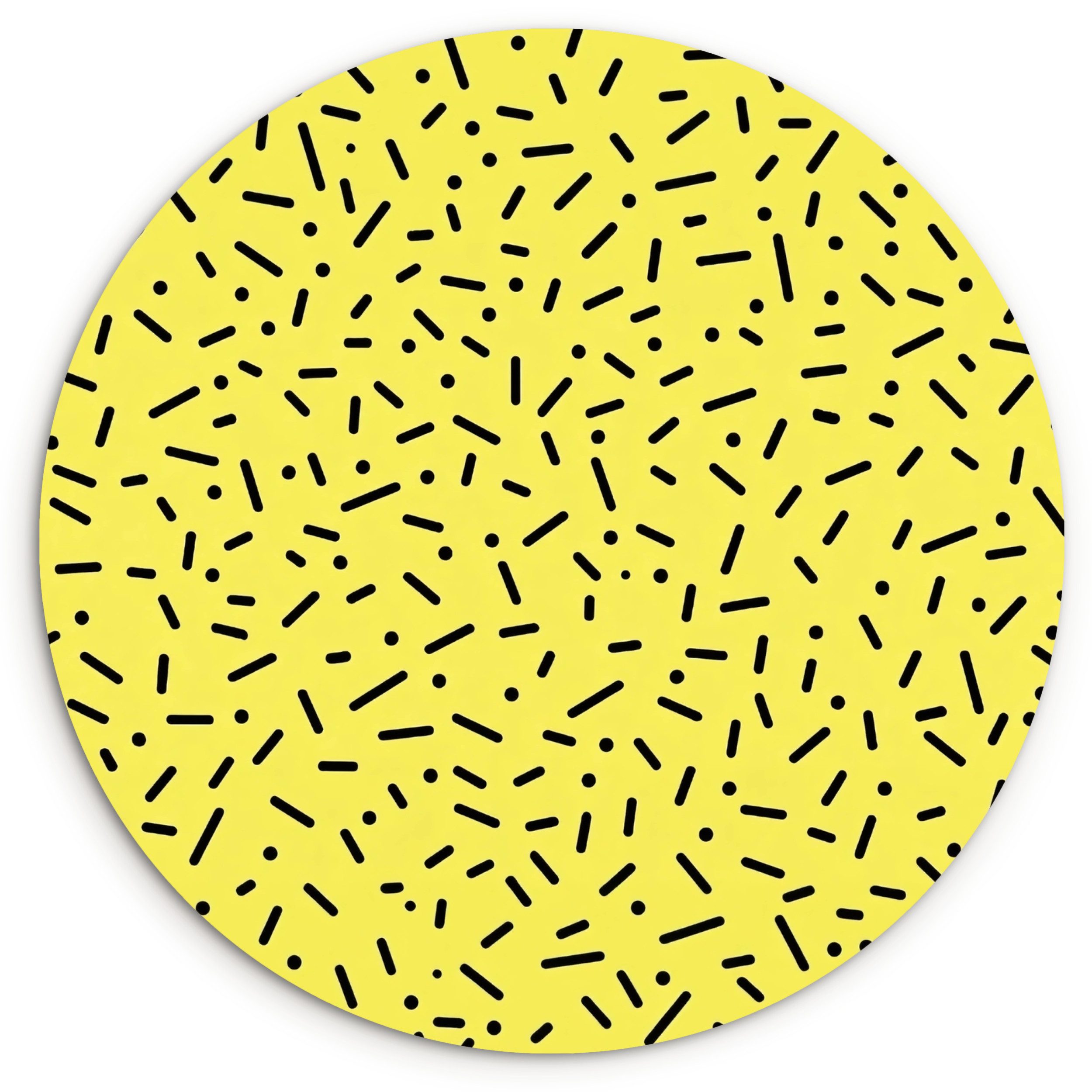 MuchoWow Gemälde Spiele - Punkte - Streifen - Gelb, Fotodruck (1 St), Kreis Wanddekoration, Rundes Wandbild, 30x30 cm