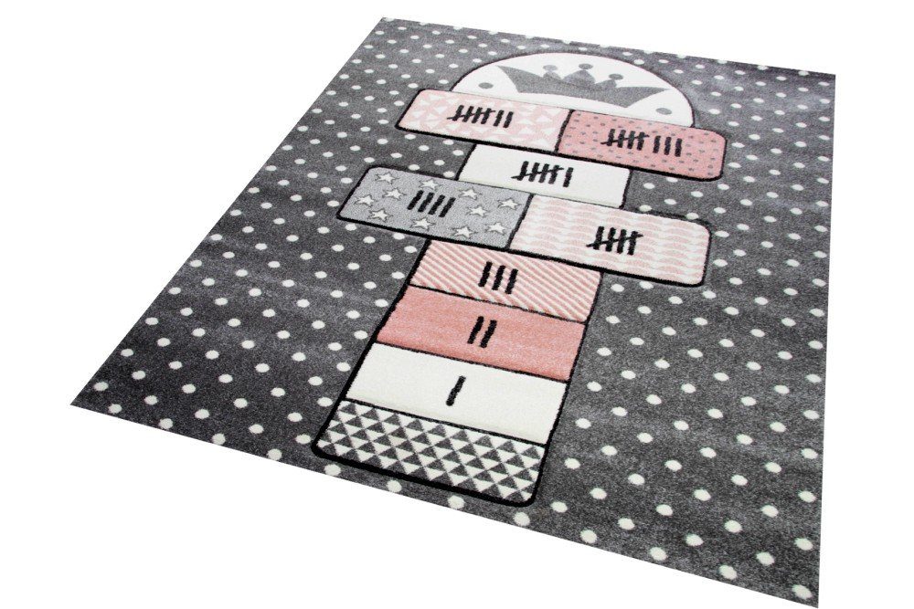 Carpetia Kinderteppich Teppich Kinderzimmer Hüpfspiel Muster rosa grau, rec günstig online kaufen