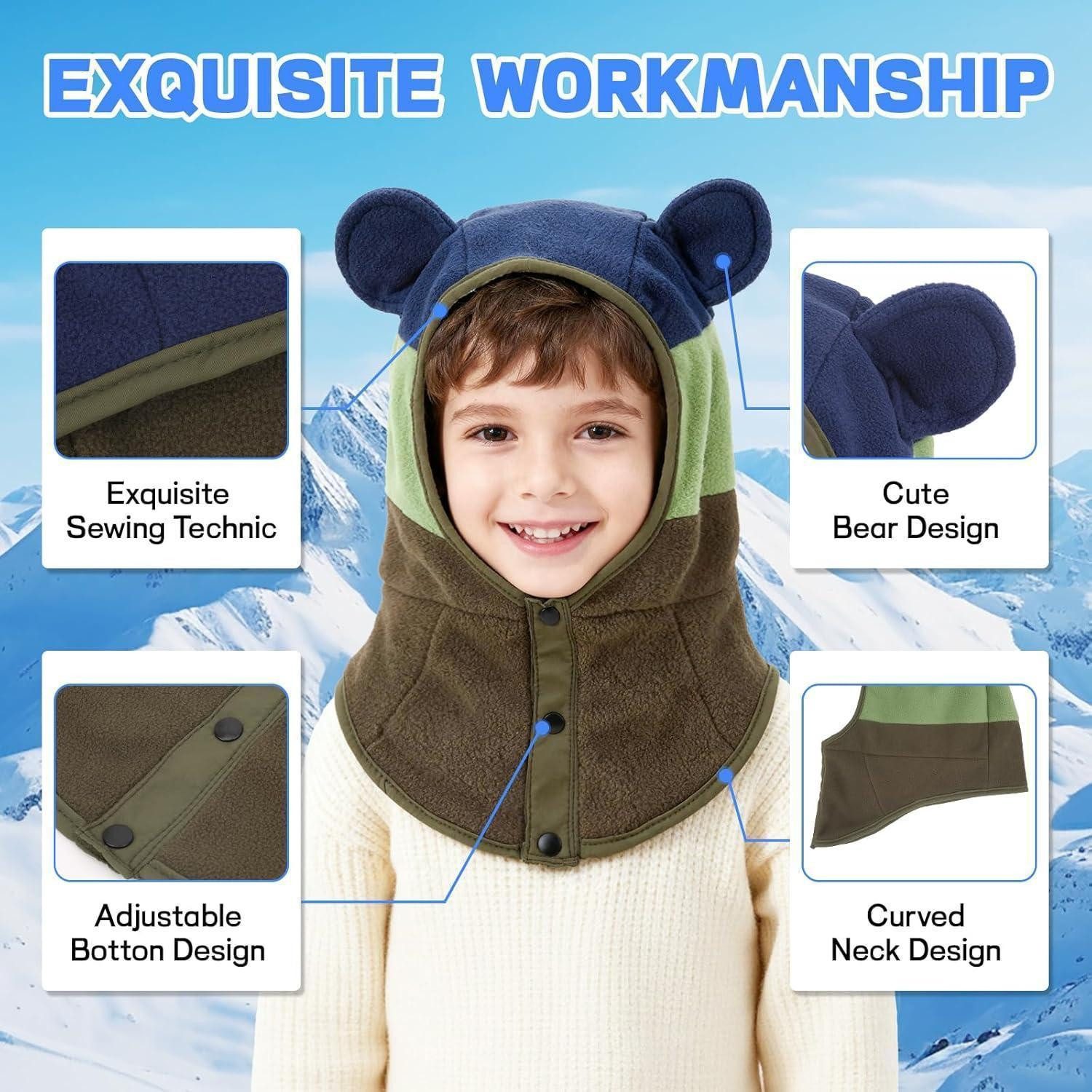 LuxusKollektion Sturmhaube Sturmhaube Kinder Thermo Fleece Balaclava Winddicht 3in1 Blau