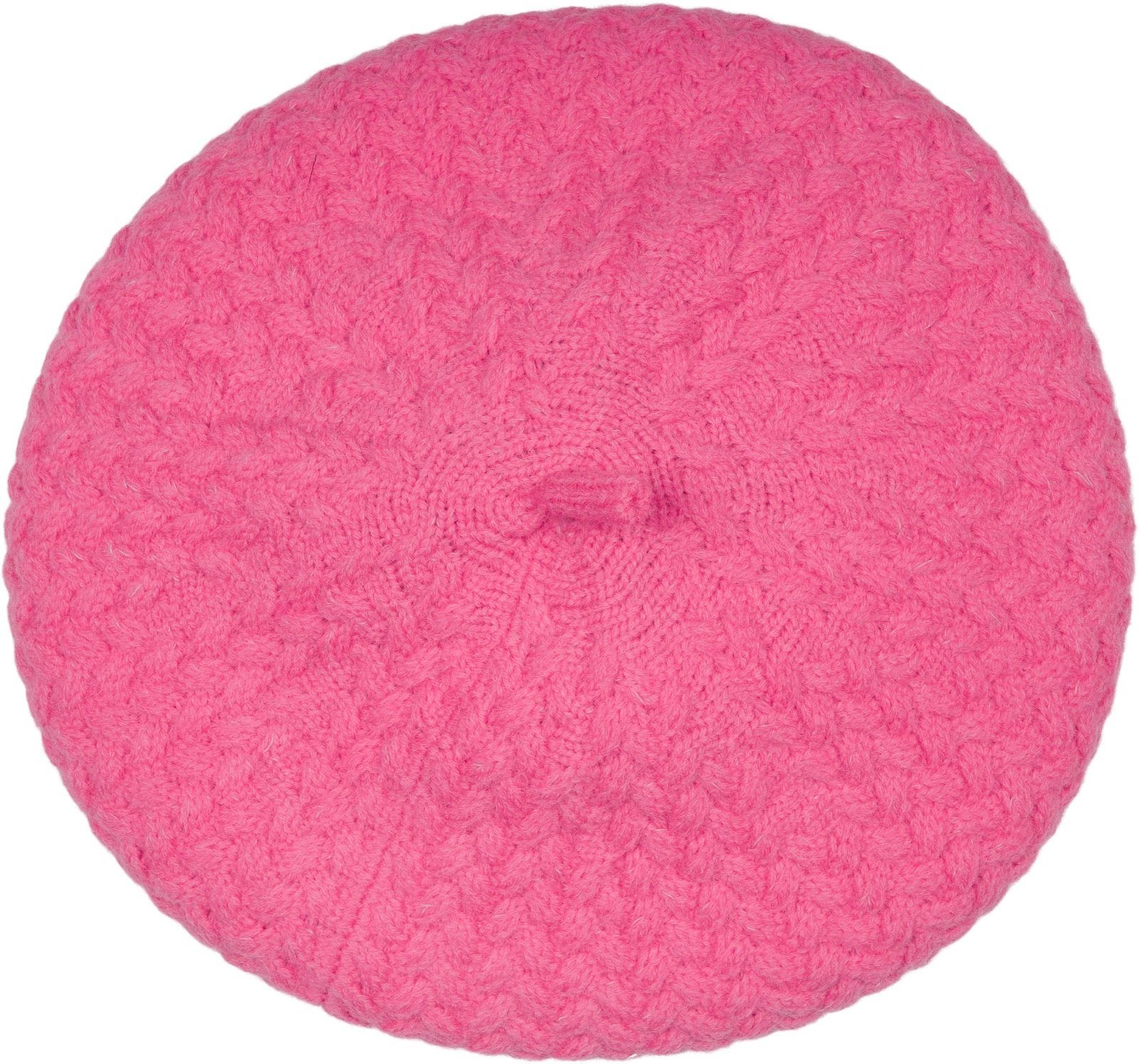 (1-St) Flechtmuster Baskenmütze Pink mit Feinstrick styleBREAKER Baskenmütze