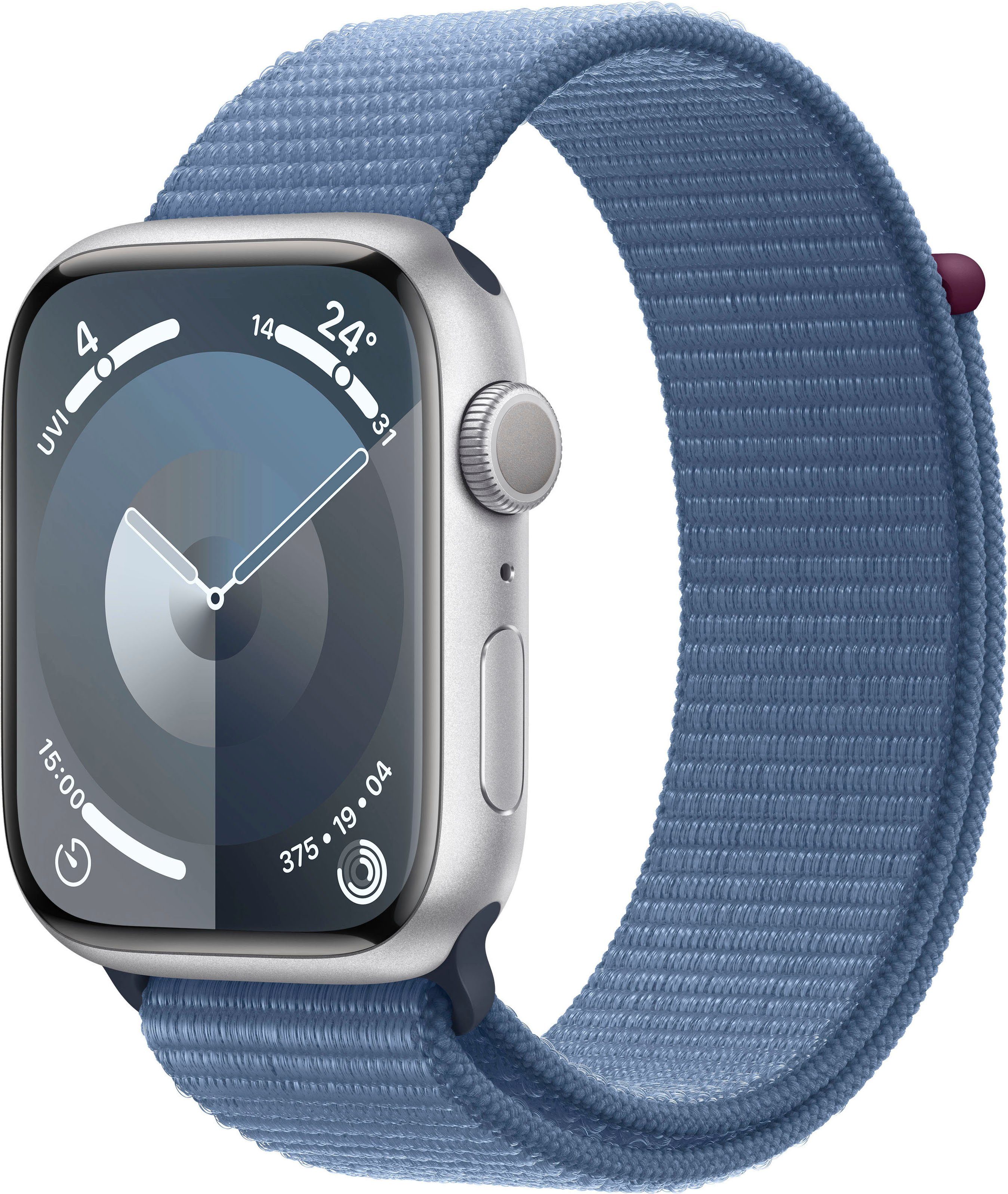 2024 neuester Stil Apple Watch Series 9 Aluminium Winter Smartwatch cm/1,77 | Sport Watch Blau GPS 45mm Silber 10), (4,5 OS Zoll, Loop