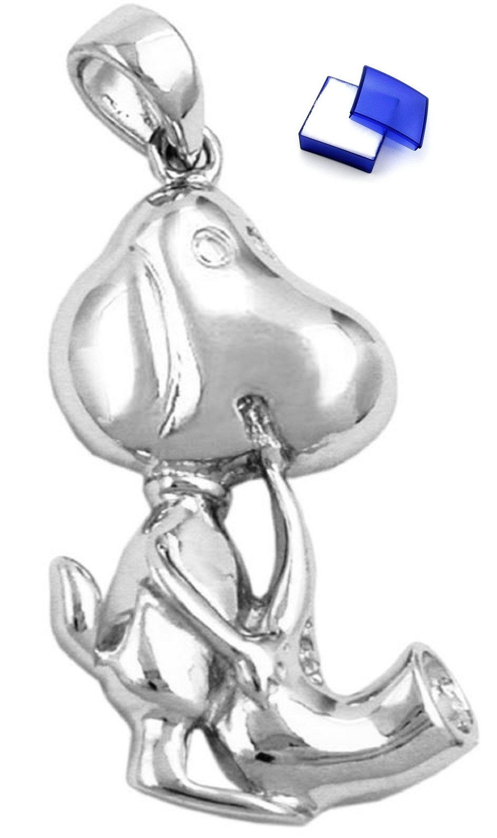Kettenanhänger Anhänger Hund mit Saxophon 925 Silber 29 x 18 mm inkl. Schmuckbox