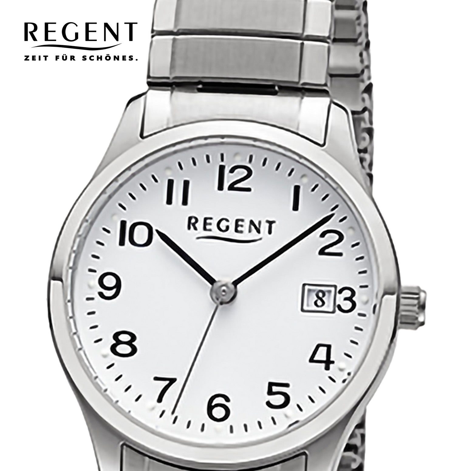Regent Quarzuhr Regent Damen Armbanduhr Analog, (Analoguhr), Damen Armbanduhr rund, extra groß (ca. 27mm), Edelstahlarmband