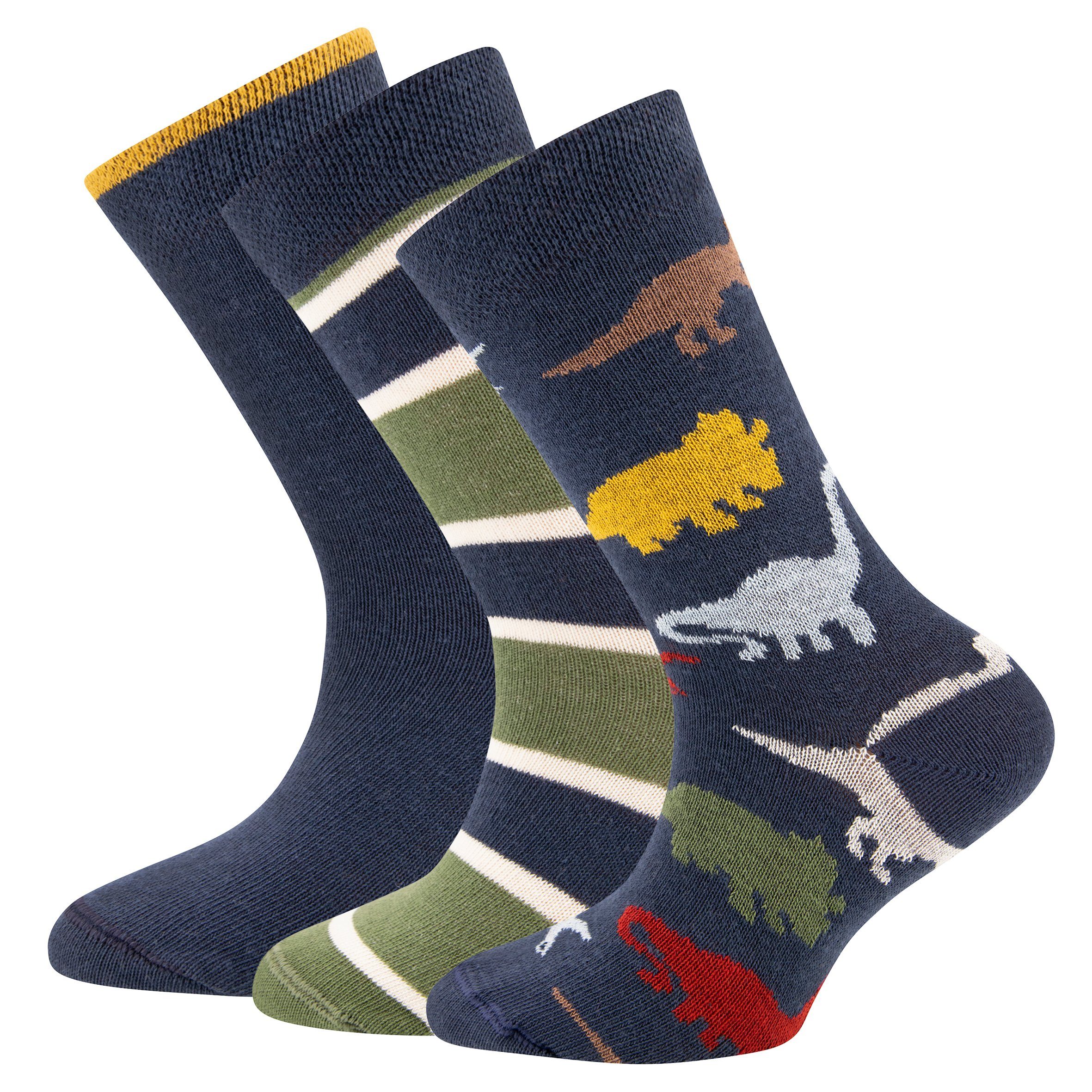 Socken Ewers Jungen 3er Pack Strümpfe Jungen Socken Dino Ringel Uni tinte
