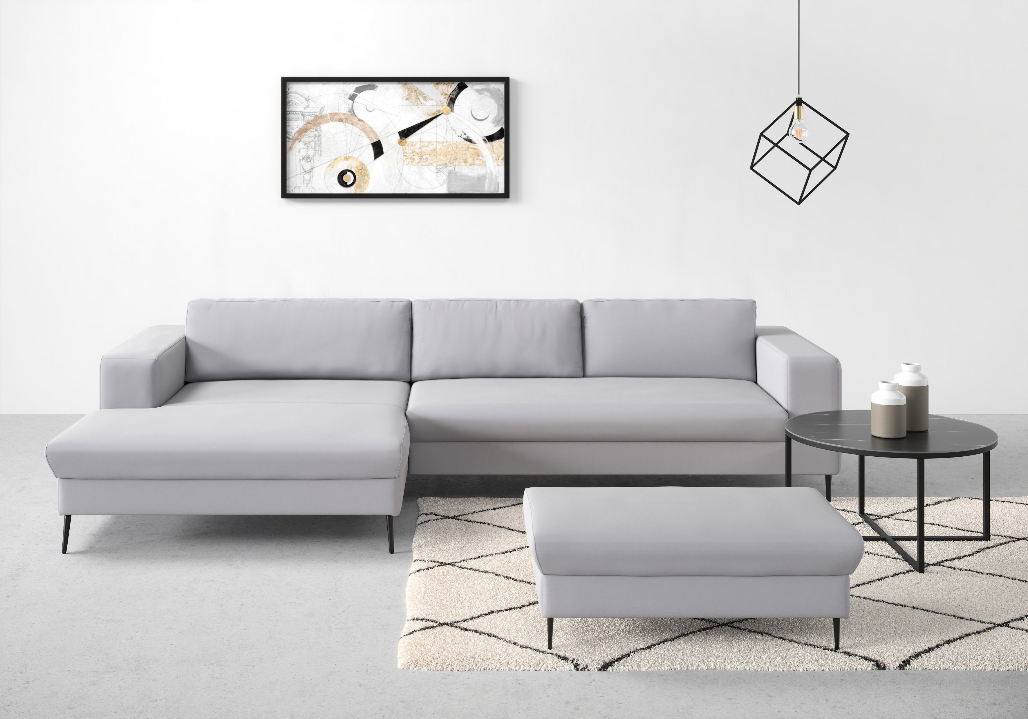 DOMO collection Ecksofa Modica, zeitlos und elegant, L-Form, Auch in Cord, Fußhöhe passend für gängige Saugroboter!