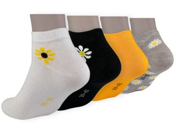 Die Sockenbude Sneakersocken FLOWER mit Soft Piqué-Bund (Bund, 4-Paar, grau schwarz weiß gelb) gekämmte Baumwolle