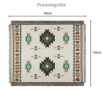 Wohndecke Boho-Decke mit Fransen,130×180 cm gewebte tagesdecke im Ethno-Stil, CALIYO, Aus hochwertiger Baumwolle und Polyesterfaser