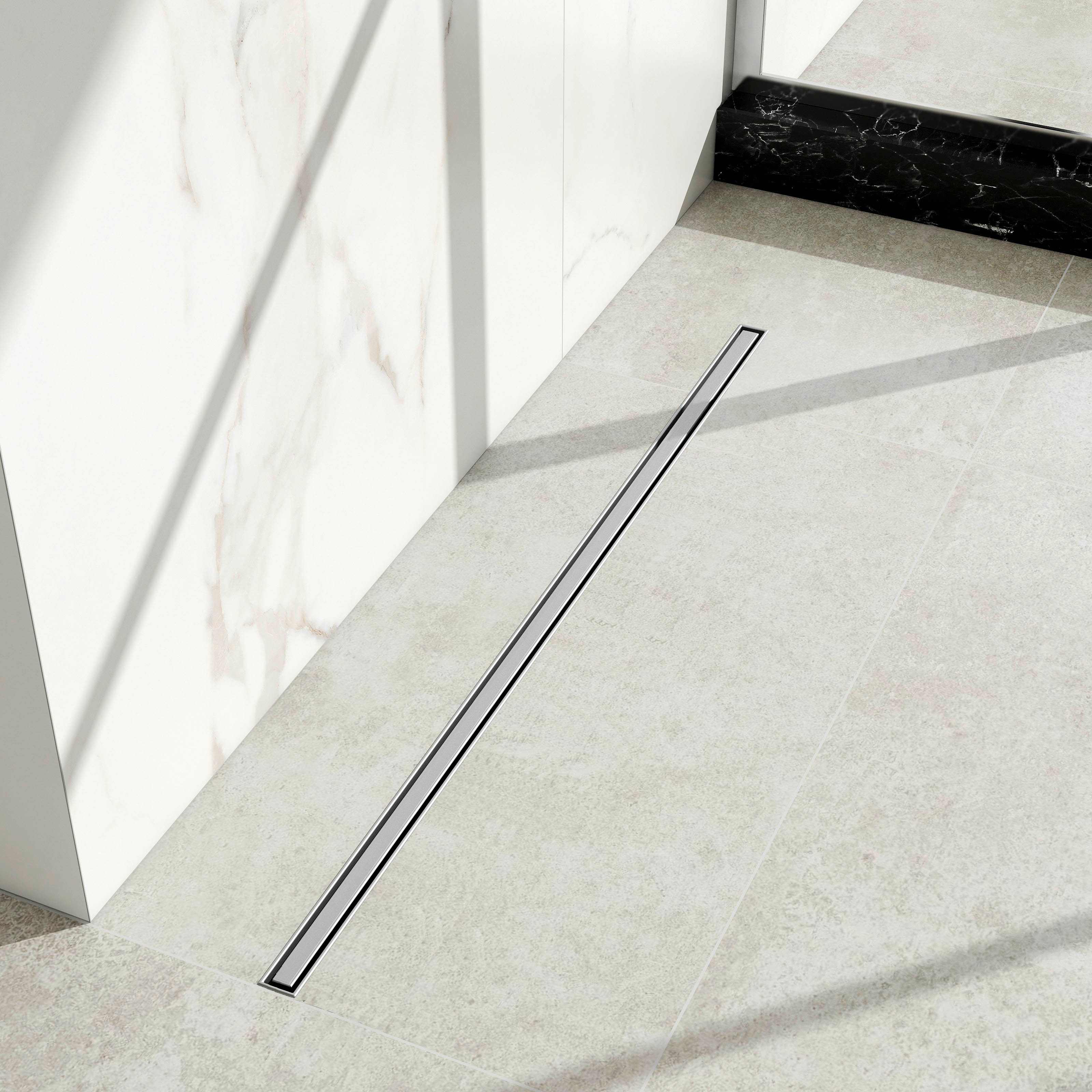 duschspa Duschrinne Edelstahl Bodenablauf, mit 360° Drehbarem Siphon,Geruchsstop und Haarsieb, Slim, Komplettset mit Siphon und Haarsieb, Rostbeständig Korrosionsresistant