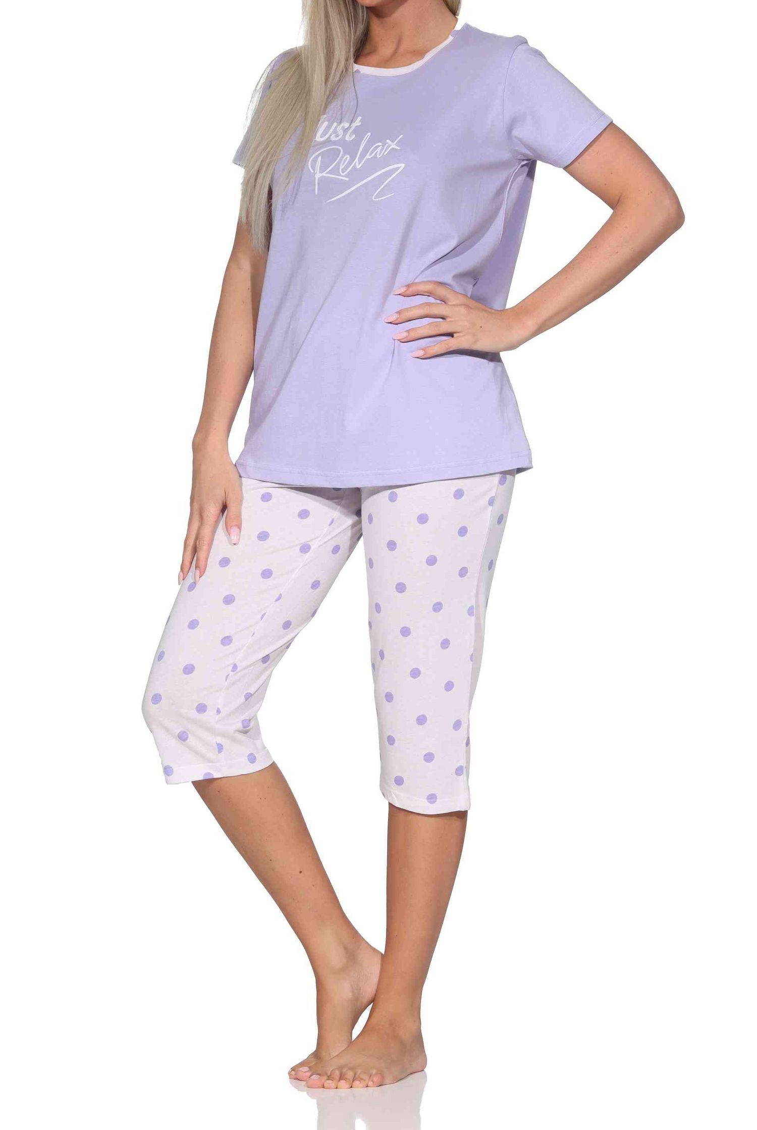 Normann Pyjama Normann Damen kurzarm Capri Schlafanzug Pyjama in Tupfen Punkte Optik – Bild 3 von 5