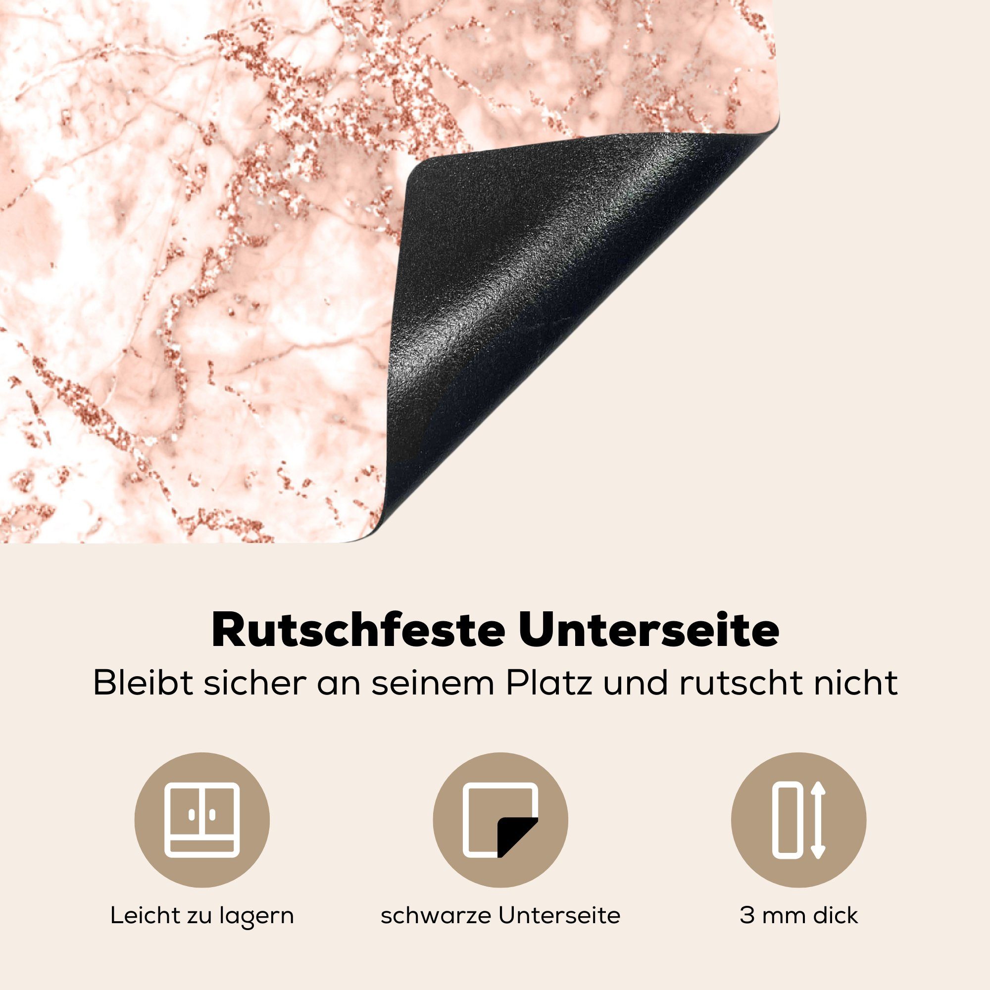 78x78 für cm, Herdblende-/Abdeckplatte tlg), (1 Marmor Ceranfeldabdeckung, MuchoWow - küche Weiß Arbeitsplatte - Vinyl, Rosa,