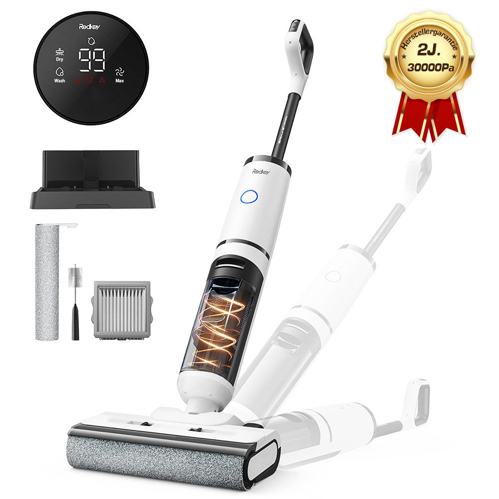 Redkey Nass-Trocken-Akkusauger 2025 Nass Trockensauger 30000Pa intelligent Selbstreinigung Trocknung, 170 W, LED-Digitalanzeige mit Sprachansage,umfangreichenZubehör
