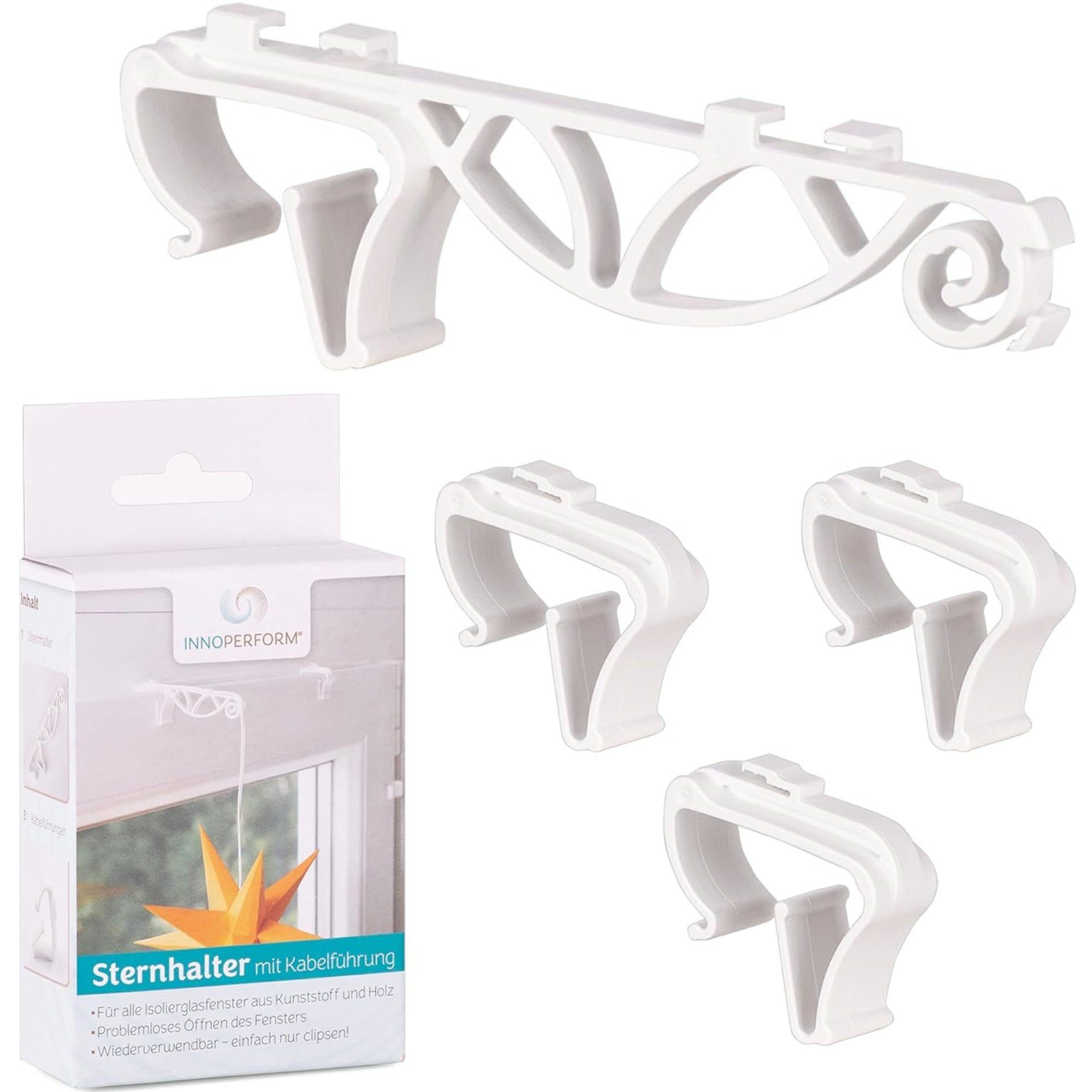 INNOPERFORM® Fensterhaken Innoperform Sternhalter Fenster weiß mit Kabelfüh günstig online kaufen