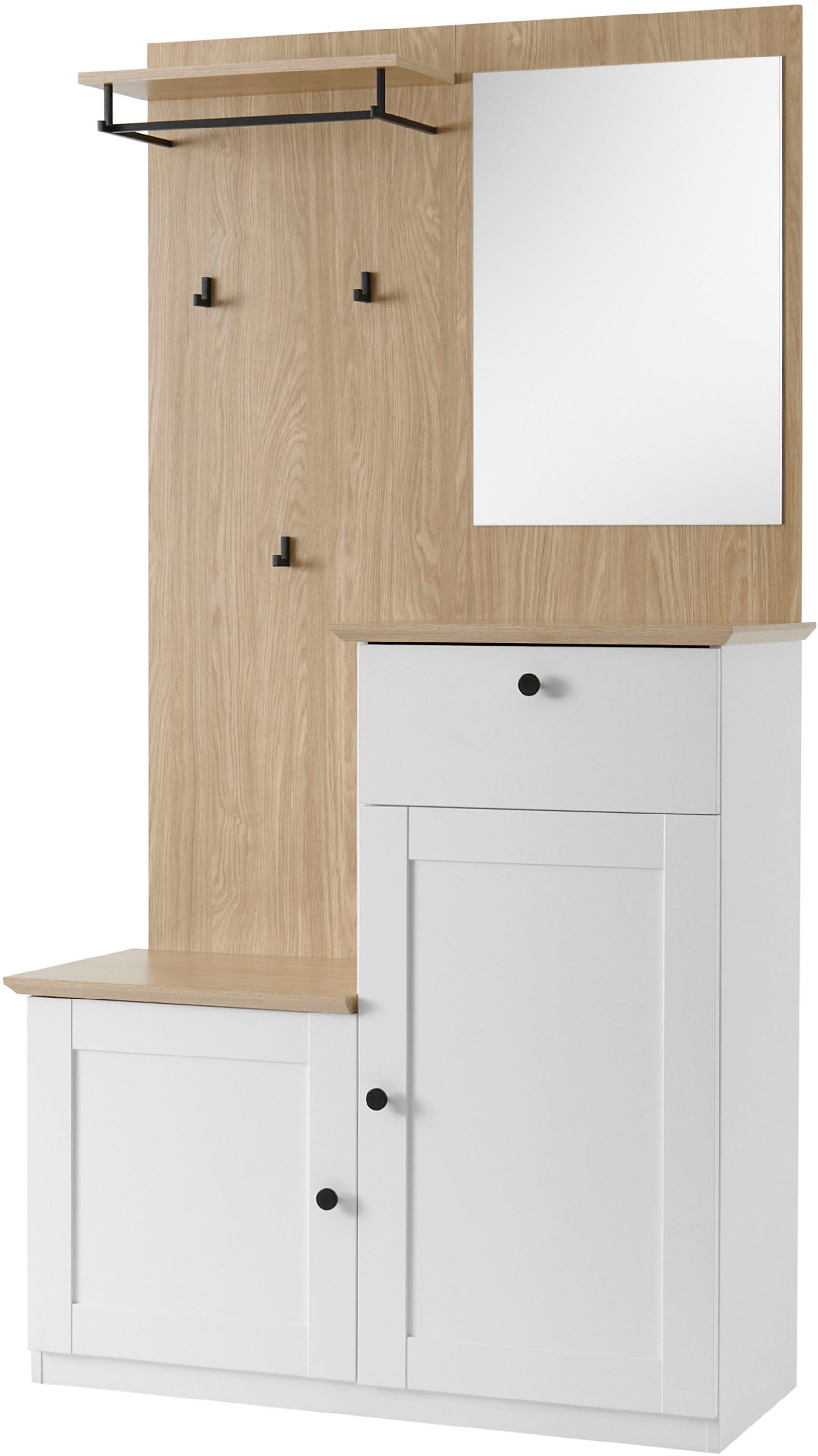 OTTO home Kompaktgarderobe Brest, Garderobe im Landhausstil, Flurgarderobe, Dielenschrank schwarze Metallgriffe, viel Stauraum, für kleine Räume geeignet
