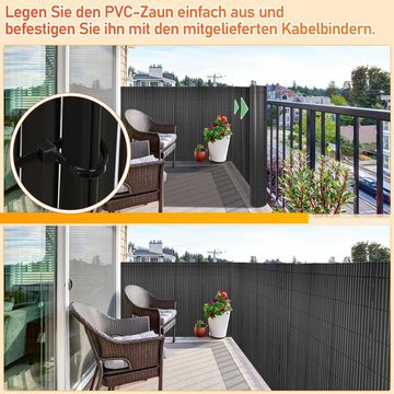 Clanmacy Balkonsichtschutz PVC Sichtschutzmatte Balkon Windschutz Sonnenschutz Grau 80x300cm