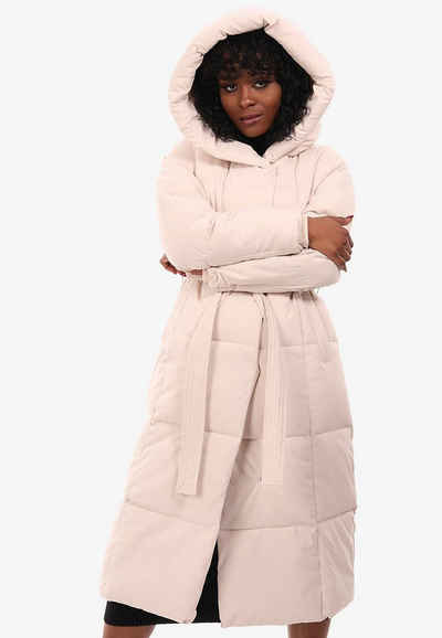 YC Fashion & Style Wintermantel Steppmantel mit großer Kapuze und Taillengürtel mit Kapuze