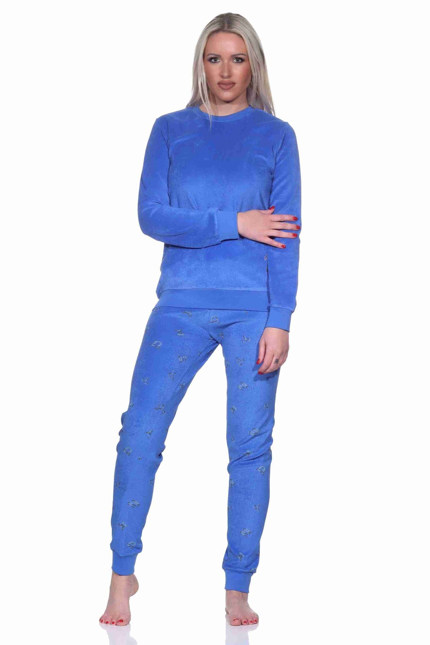 Normann Pyjama Damen Frottee Schlafanzug langarm Pyjama mit Bündchen - auch in Übergrössen