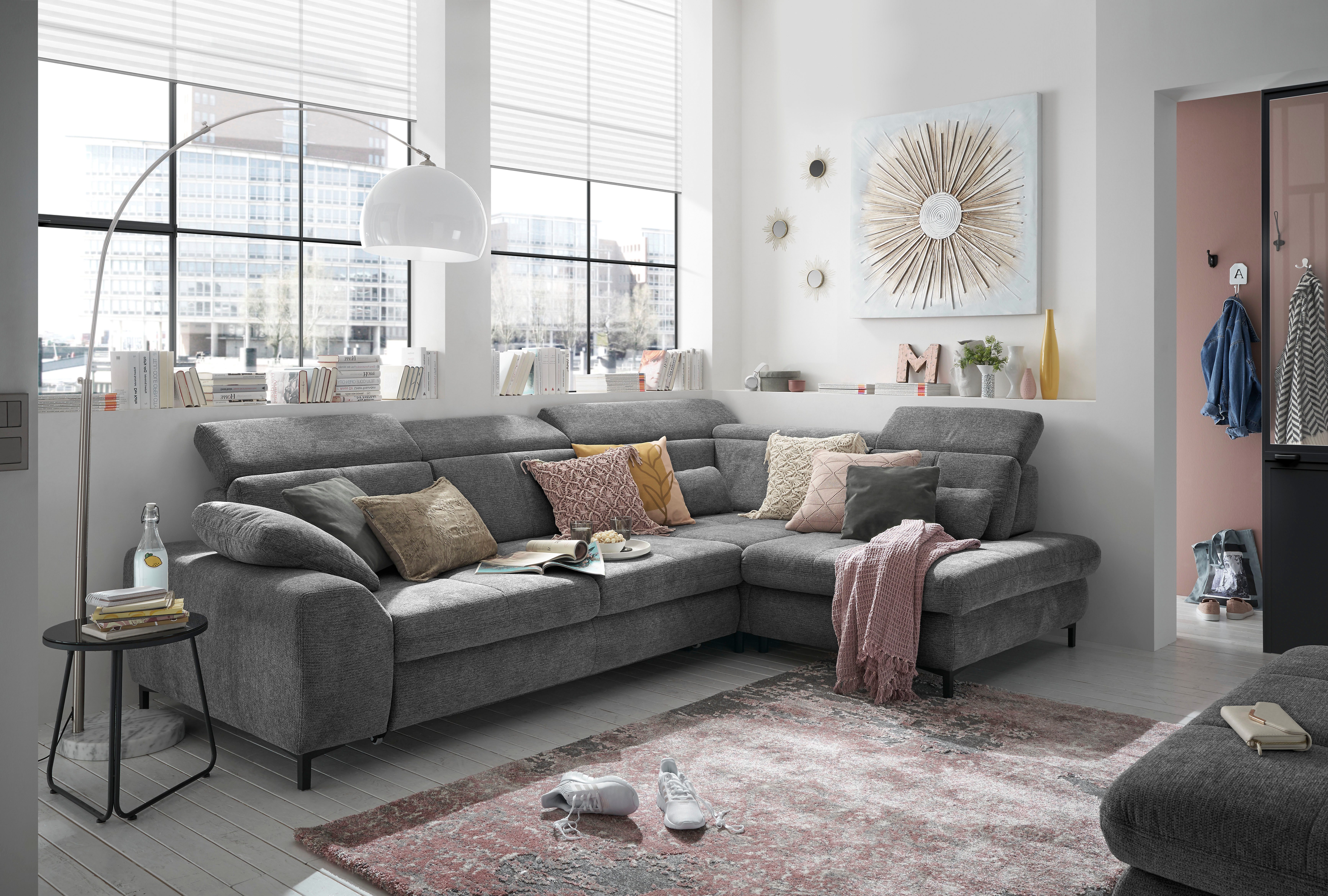 set one by Musterring Ecksofa SO 3400 Sitzhöhe 47cm oder 49cm, Sitztiefe verstellbar, B/T 317/220 cm, Kaltschaumpolsterung, Flachgewebe, whlw. mit Funktionen, Sitzhöhe 47