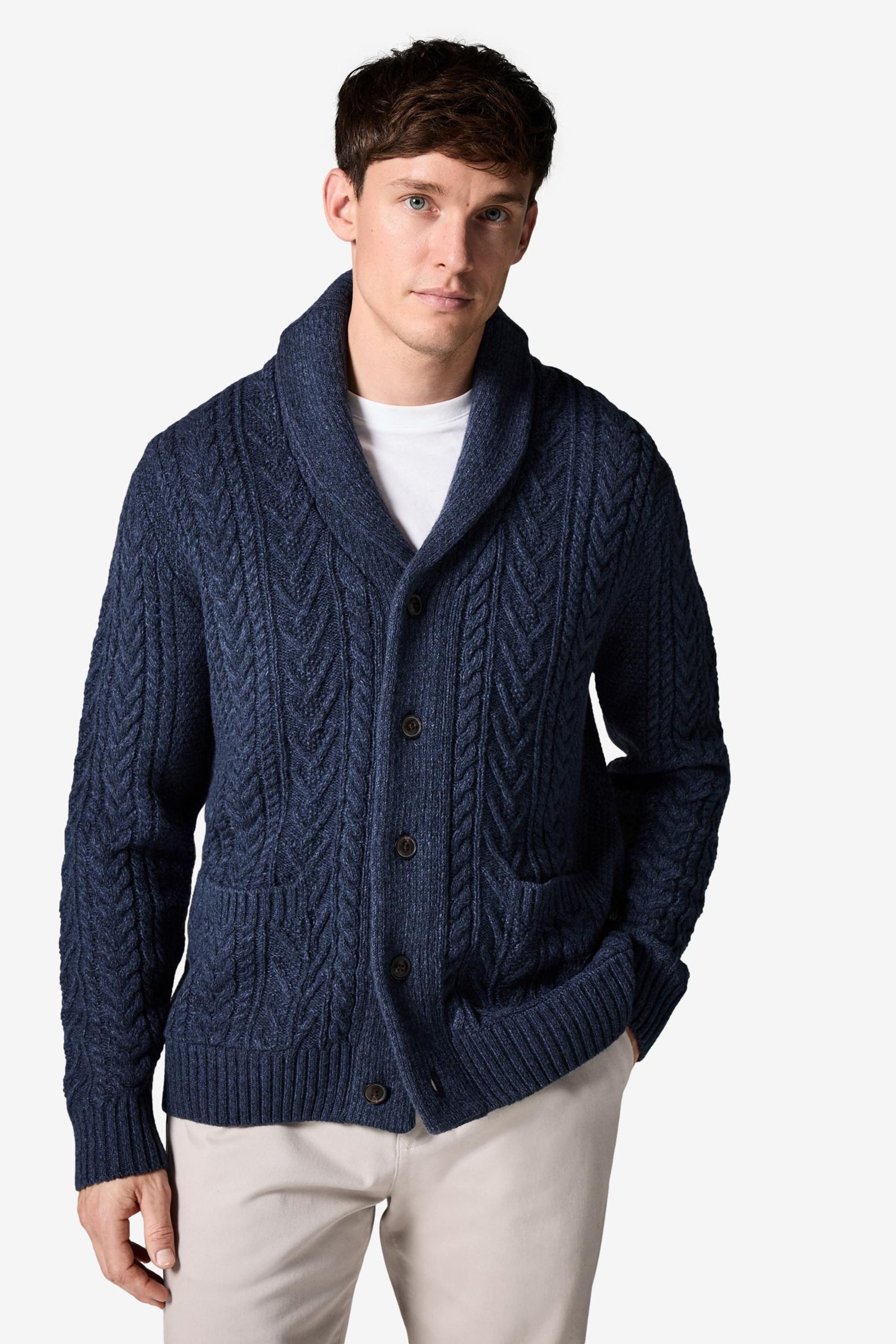 Next Strickjacke Cardigan mit Zopfmuster und Schalkragen (1-tlg)