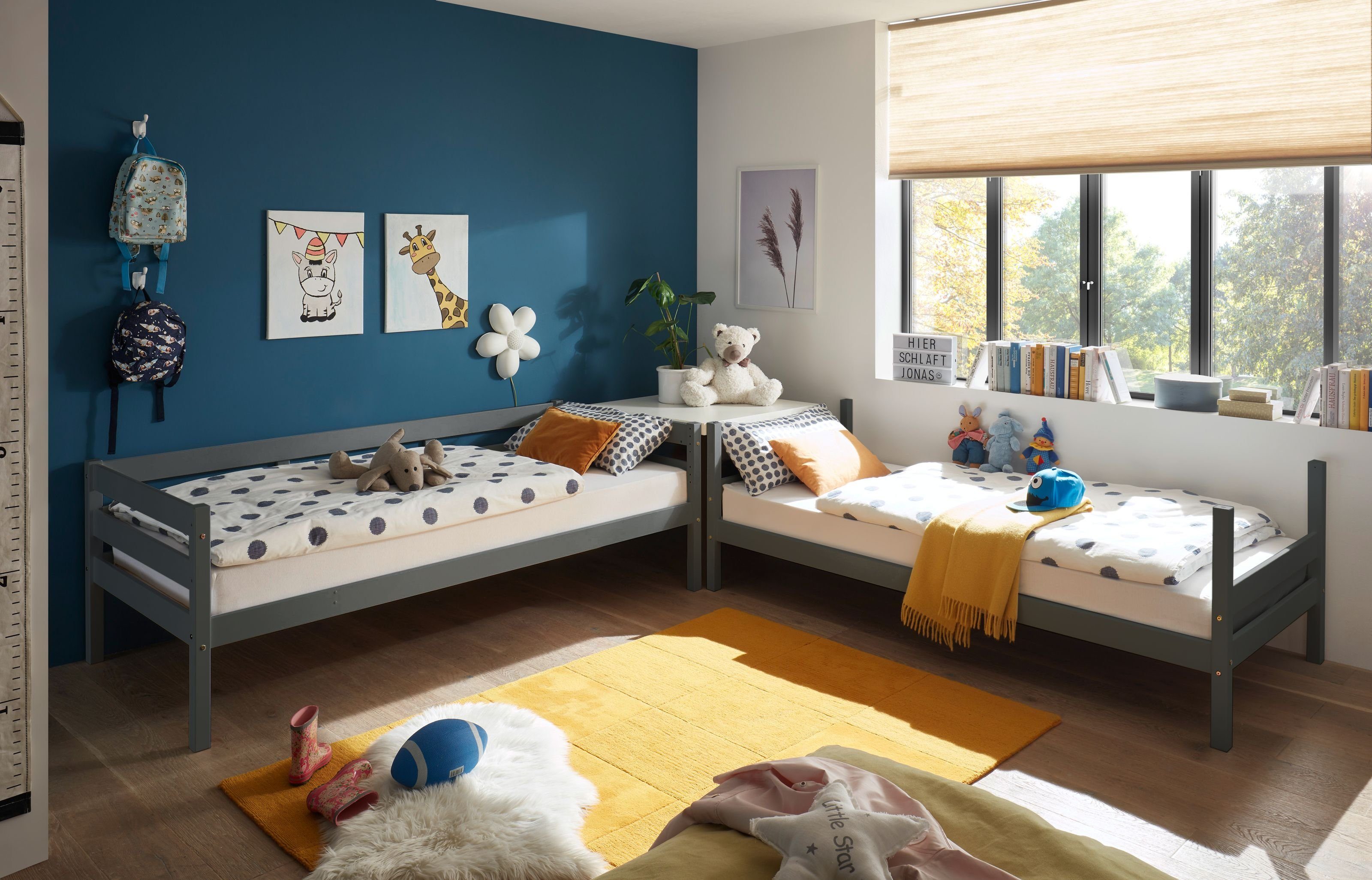 Begabino Etagenbett aus Massivholz in Kiefer Grau. Abmessungen (BxHxT) 207x140x97 cm