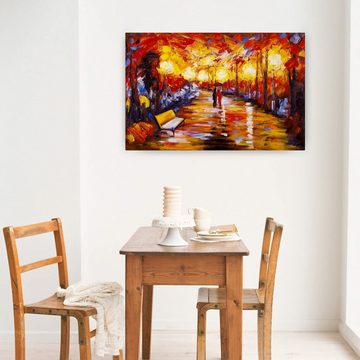 KUNSTLOFT Gemälde Laternenschein der Parkallee 90x60 cm, Leinwandbild 100% HANDGEMALT Wandbild Wohnzimmer