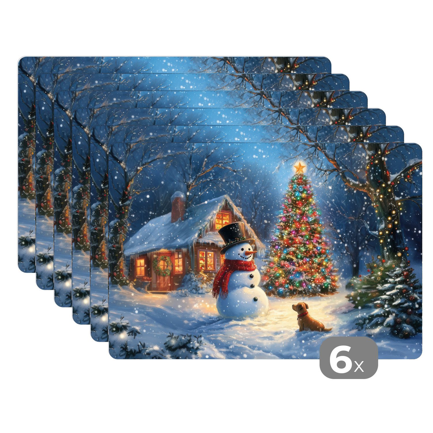 MuchoWow Platzset Weihnachtswunder - Winterabend - Farbenfroh, (6-St), Plat günstig online kaufen