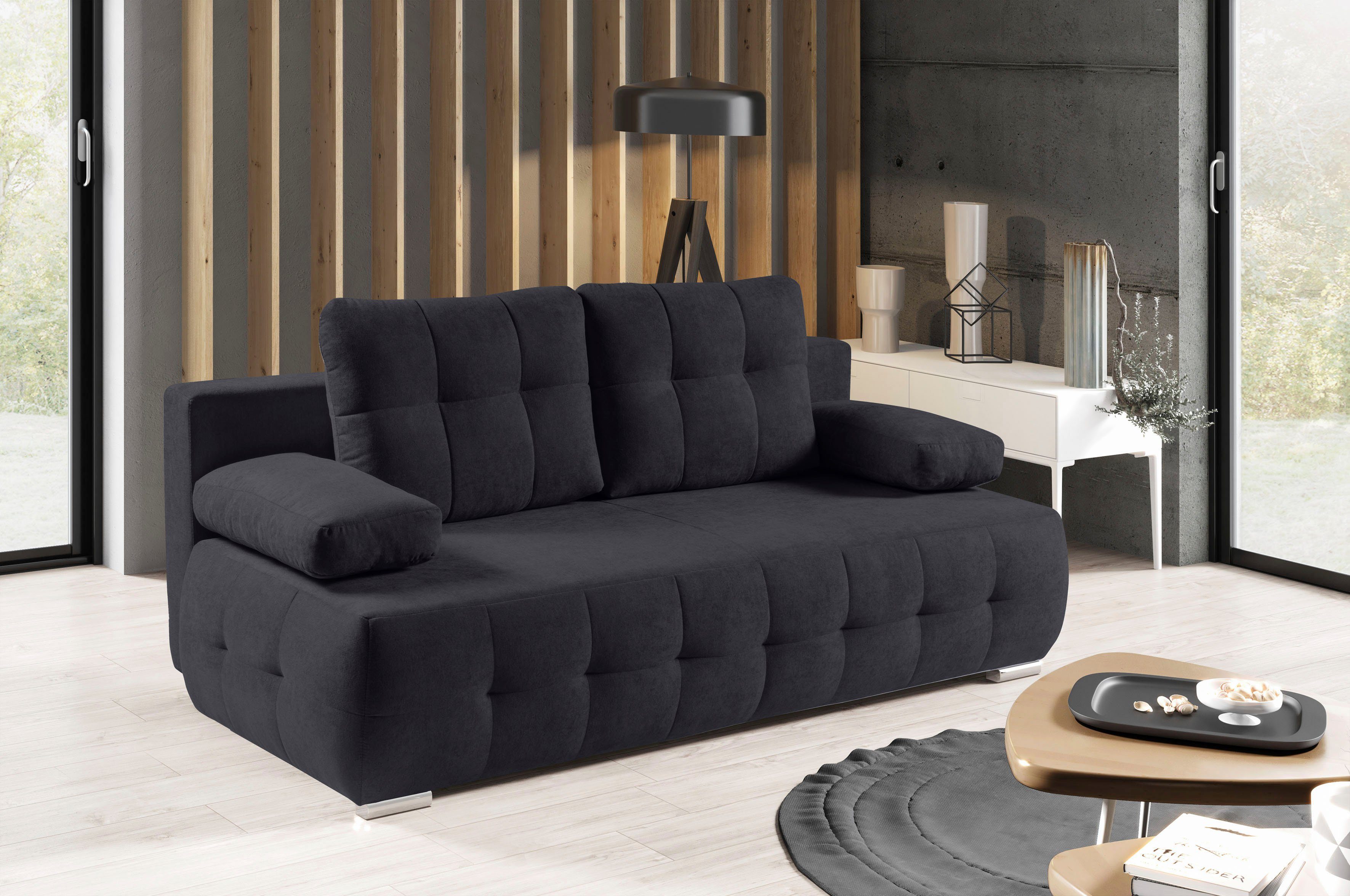 und & Schlafcouch 2-Sitzer | mit anthrazit Indigo, WERK2 anthrazit Bettkasten | Federkern Schlafsofa anthrazit Sofa