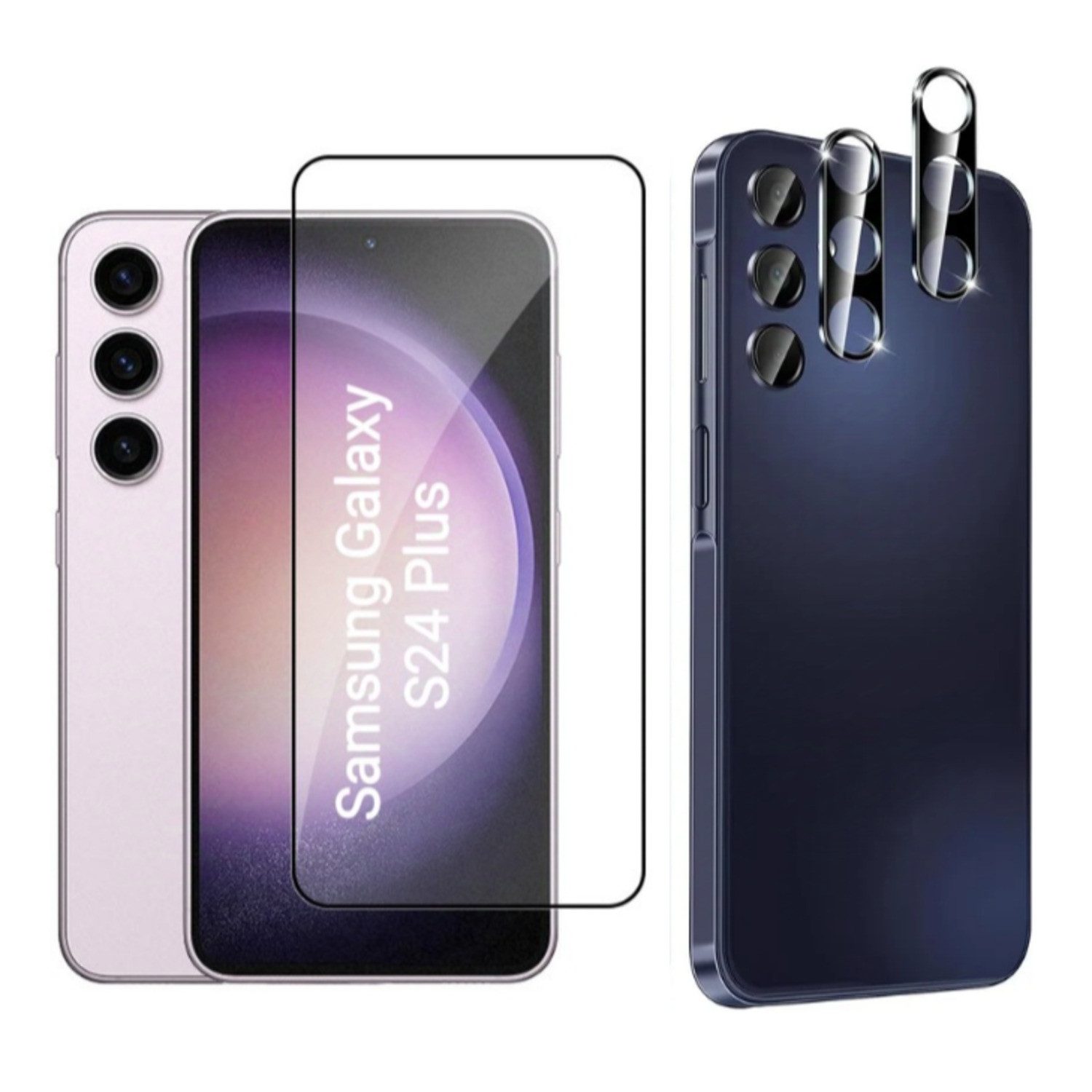 CLM-Tech Displayschutzglas 2X für Samsung Galaxy S24 / S24 Plus Panzerfolie + Kameraschutz für Samsung Galaxy S24 Plus / S24+, 2er Set Kameraglas Panzerglas Displayschutz 9H Glas, 2 Stück, Stoßsicher