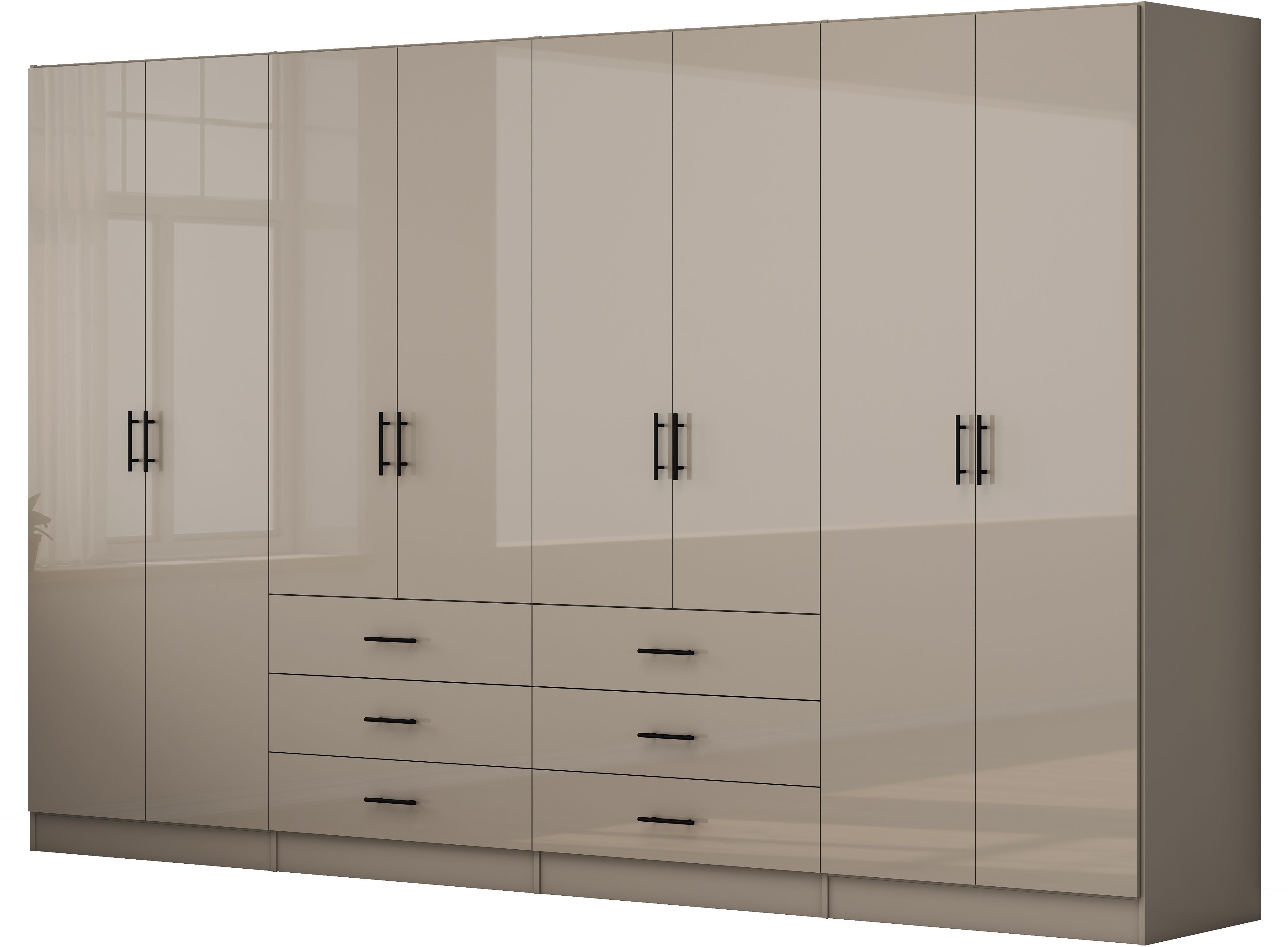 OTTO home Kleiderschrank Trento Schlafzimmerschrank Garderobe hochglanz Schrank mit 8 Türen und 6 Schubladen, hochglänzende Fronten