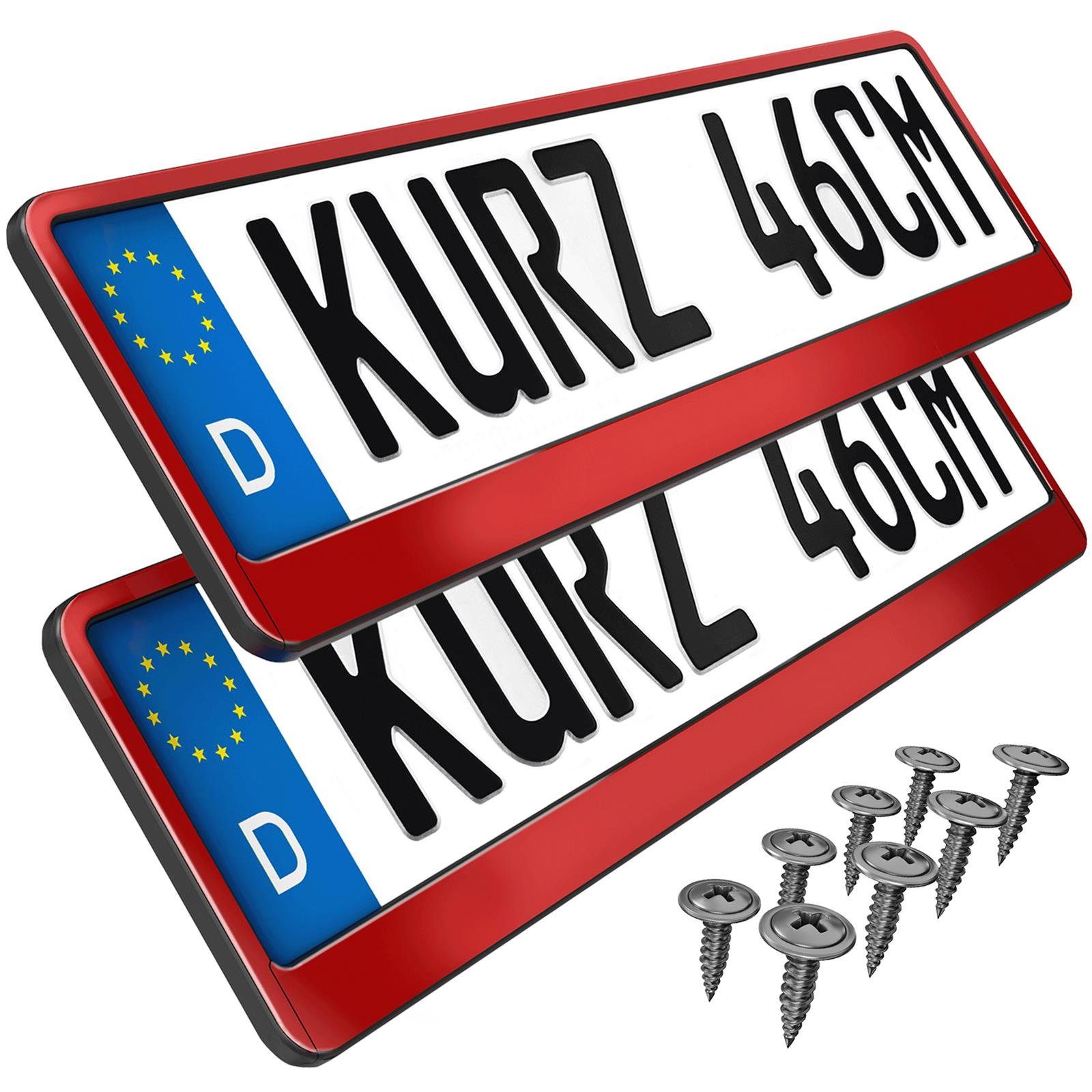 L & P Car Design Держатель номерного знака für Auto 46 cm in Rot Metallic für kurze Kennzeichen, (2 Stück)