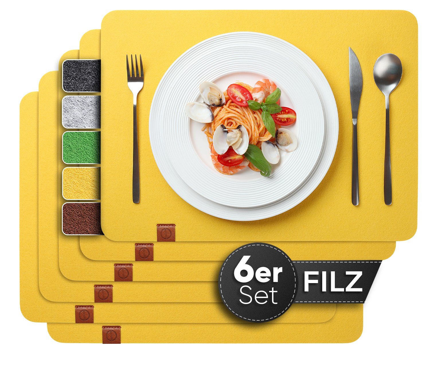 Loco Bird Platzset Tischset aus Filz, 6er Set Rechteckig, Platzsets 44x32 cm, (Tischset in gelb), abwischbare Tischuntersetzer Platzdeckchen
