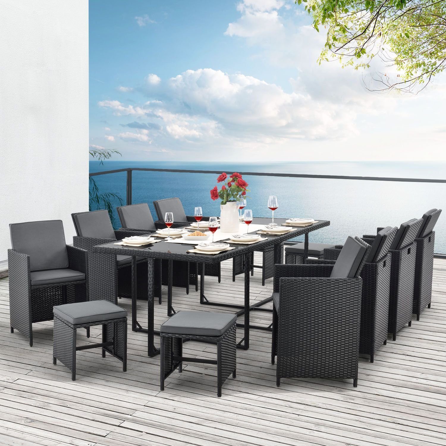 Juskys Garten-Essgruppe Baracoa, (Sitzgruppe), Polyrattan Gartenmöbel günstig online kaufen