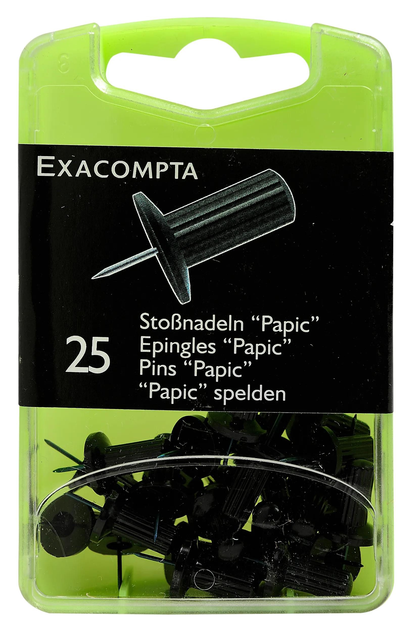 EXACOMPTA Pinnnadel Blisterbox 25x Pinnwandnadeln Papic Ø10mm Spitze 7mm Schwarz 14901E, Stossnadeln und Reissnägel