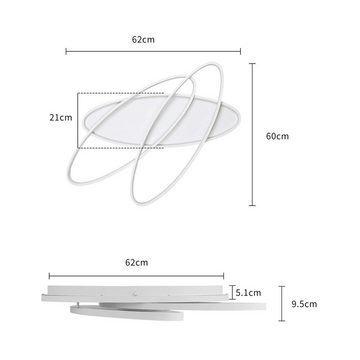 ZMH LED Deckenleuchte Dimmbar Modern Wohnzimmer Innen Dekorative Überschneiden Oval 76W, LED fest integriert, warmweiß-kaltweiß, Weiß