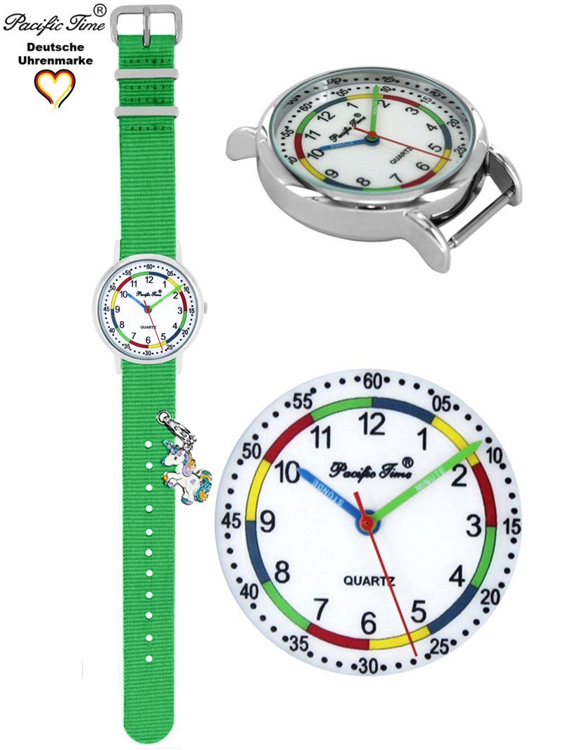 Einhorn Gratis First Time Wechselarmband - Lernuhr Versand Quarzuhr Kinder Charms, mit Pacific Armbanduhr und Mix Match Design grün