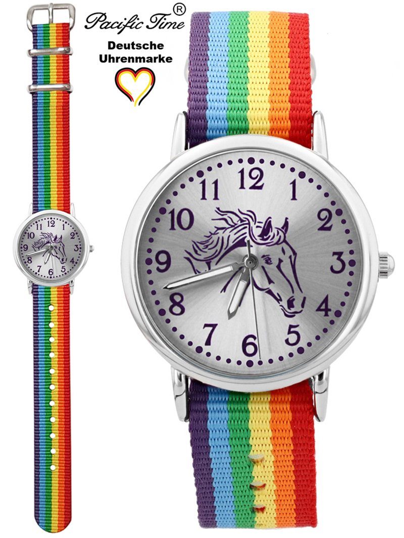 Pacific Time Quarzuhr Kinder Armbanduhr Pferd violett Wechselarmband, Mix und Match Design - Gratis Versand Regenbogen