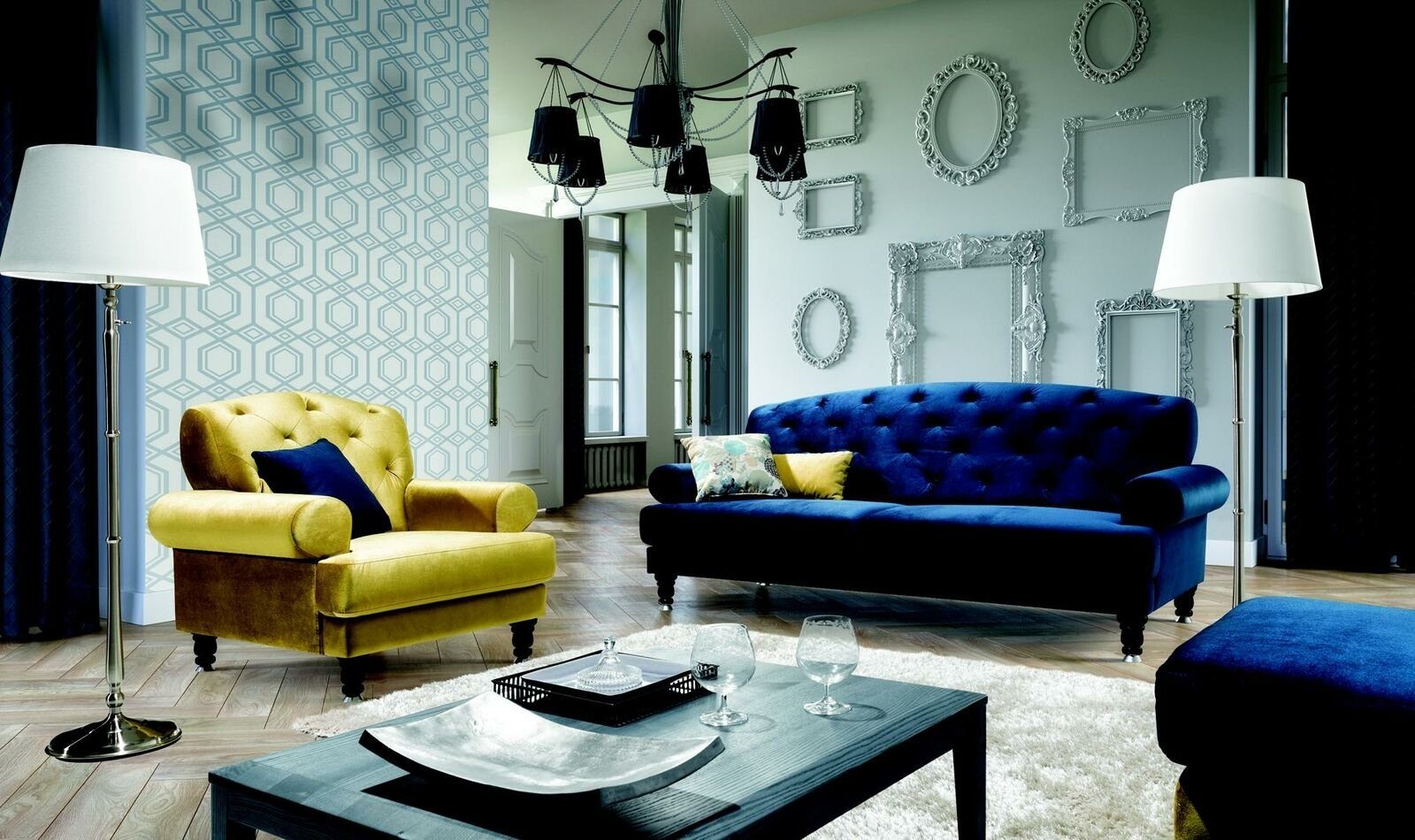 JVmoebel Sofa Moderne Made Sofagarnitur Neu, in Set Blau 3+1 Möbel Chesterfield Polster Europe Sitzer