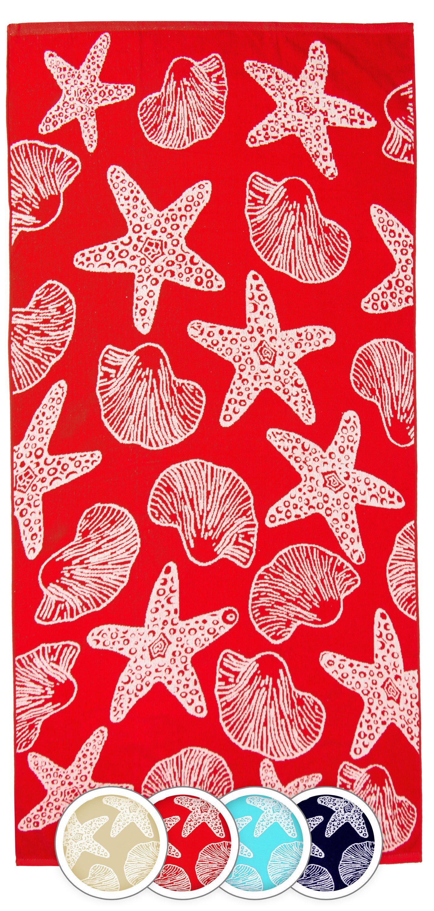 ZOLLNER Strandtuch, Glattvelours (1-St), 90 x 180 cm, 100% Baumwolle, mit Meerestier-Design rot