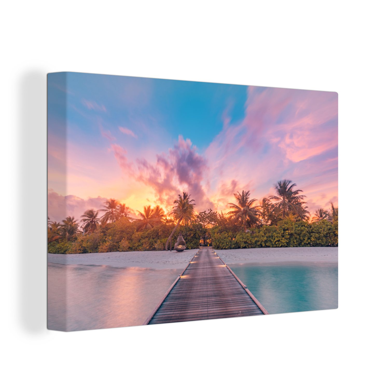 Pier St), Aufhängefertig, Leinwandbilder, Malediven auf cm Sonnenuntergang Leinwandbild aus vom Wandbild OneMillionCanvasses® den (1 gesehen, Wanddeko, 30x20