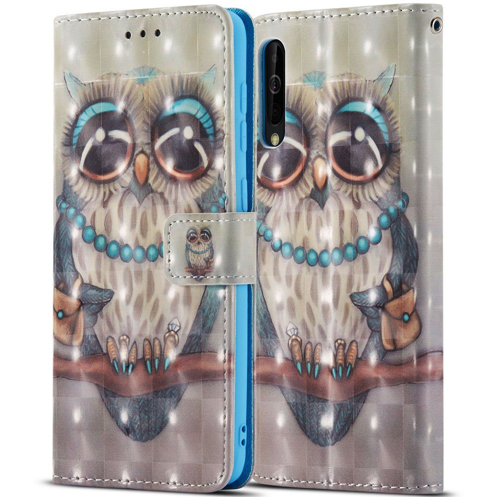 FITSU Handyhülle Handytasche für Samsung Galaxy A50 Hülle Eulen Motiv 6,4 Zoll, Flipcase für Samsung A50 Handyhülle, Handytasche mit Kartenfach