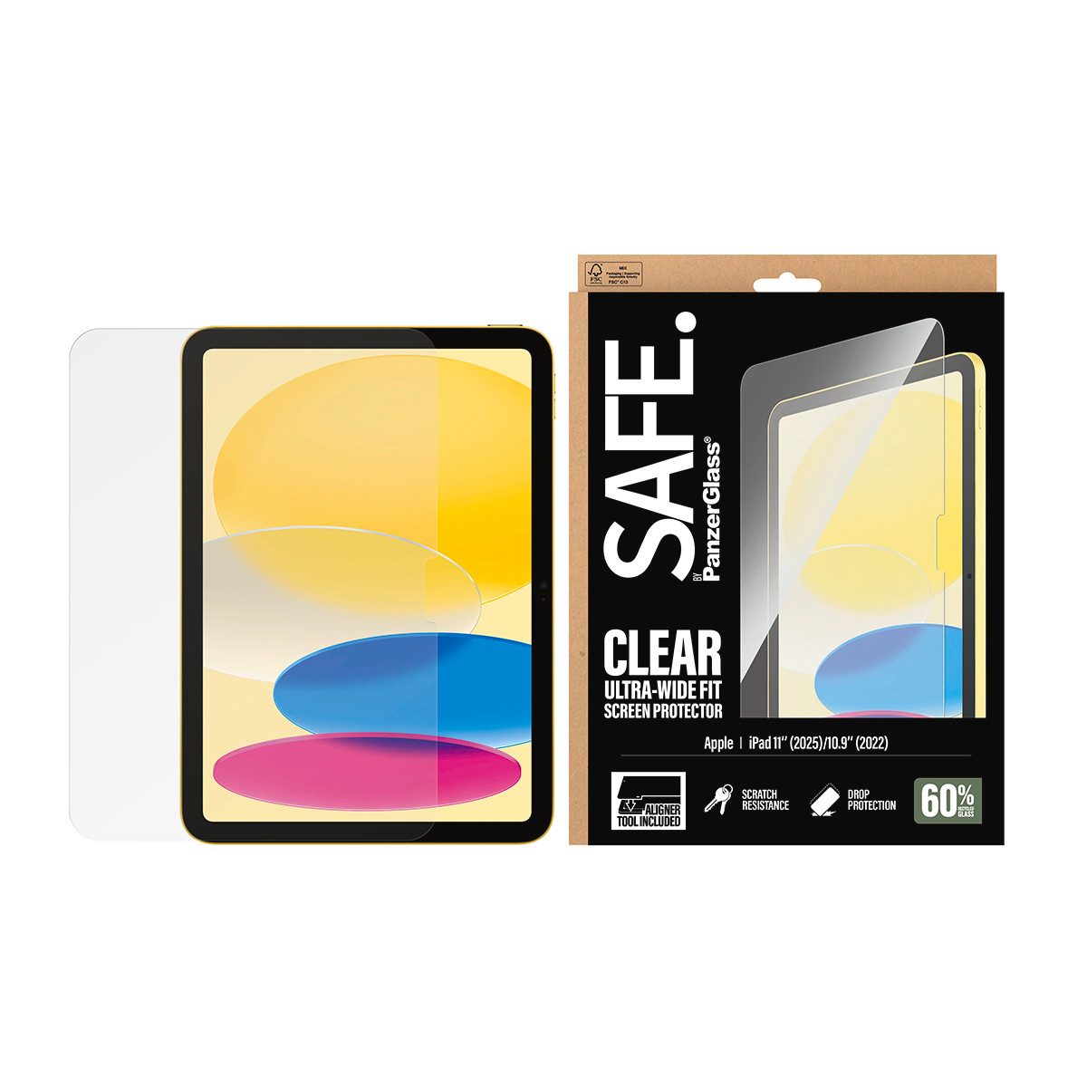 SAFE by PanzerGlass Displayschutzglas Ultra-Wide Fit Screen Protector für Apple iPad 11" (11. Gen), Displayschutzfolie, Schutzfolie, Bildschirmschutz, kratz- & stoßfest